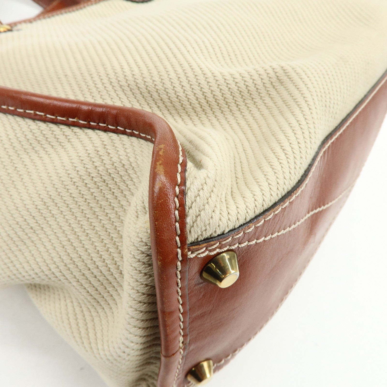 Chloe Susan Cotton Leather 2Way Bag Shoulder Bag Beige Brown