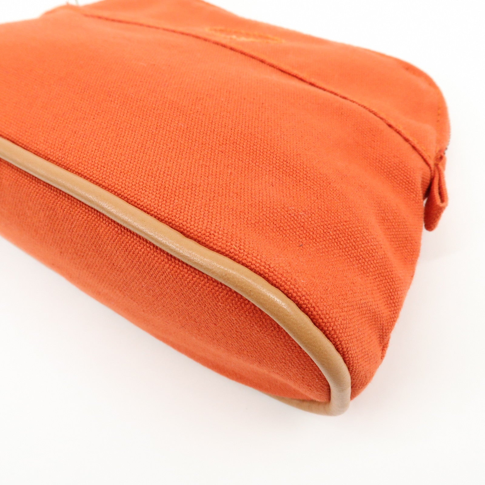 HERMES Bolide Mini Cotton Leather Pouch Cosmetic Pouch Orange