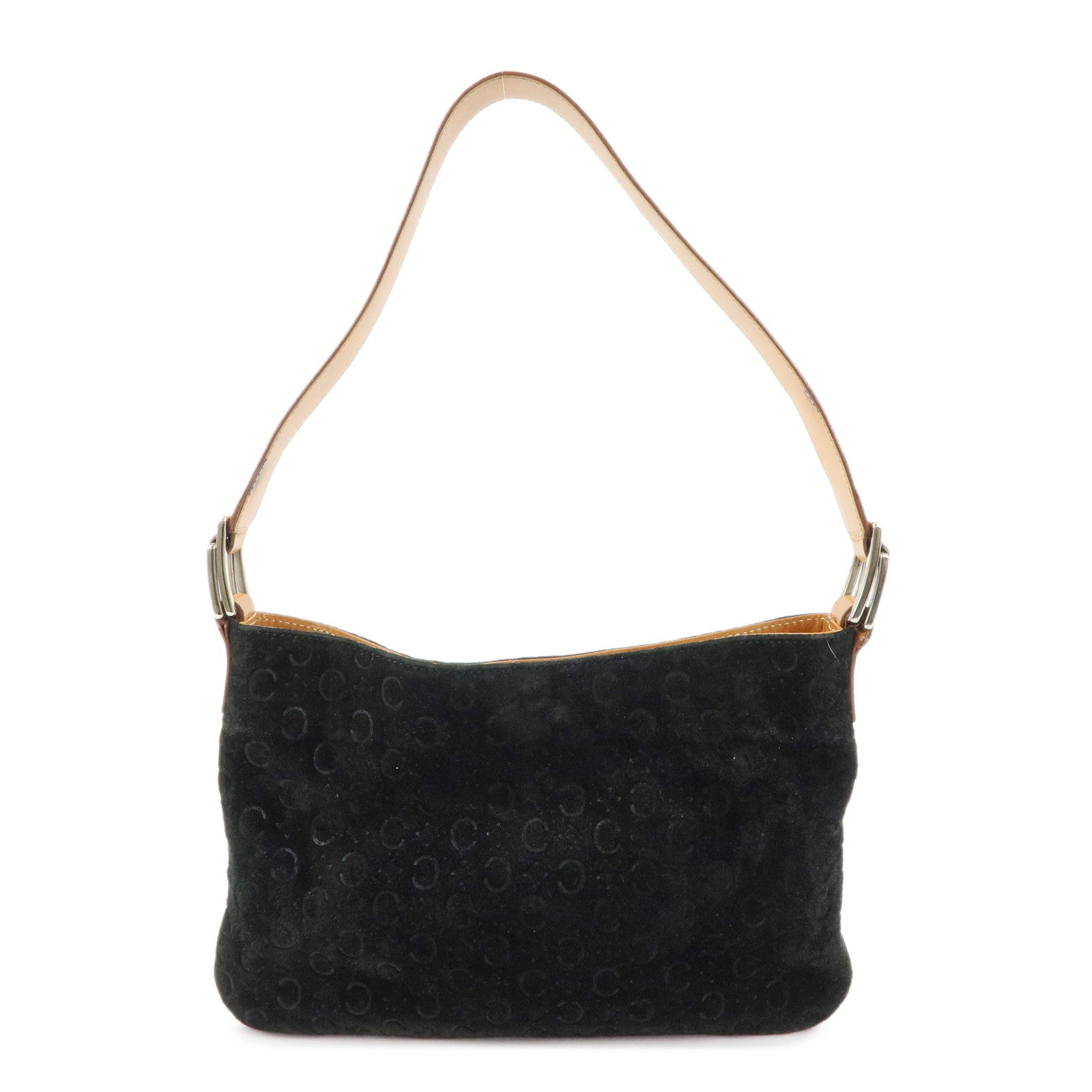 CELINE C Macadam Suede Leather Shoulder Bag Black Brown