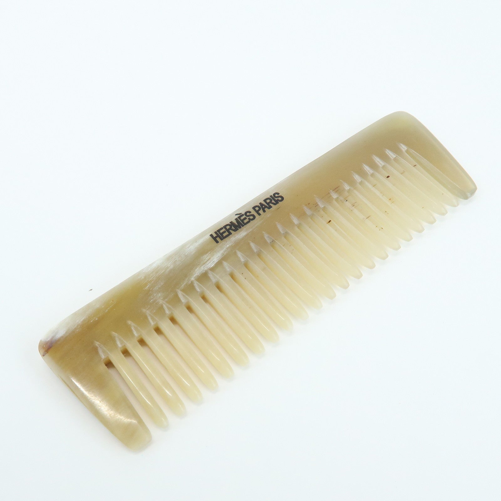 HERMES Etui Peigne Plastic Hair Comb & Leather Case Brown Orange