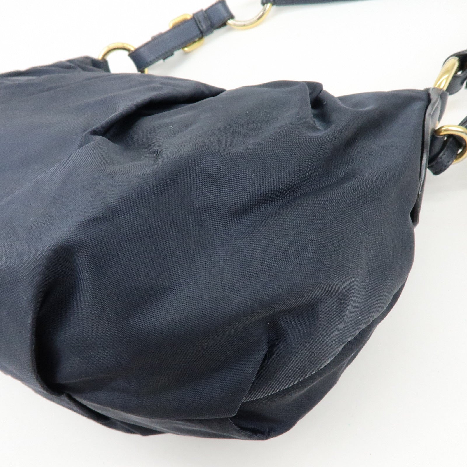 PRADA Triangle Logo Nylon Leather Shoulder Bag Hand Bag Navy