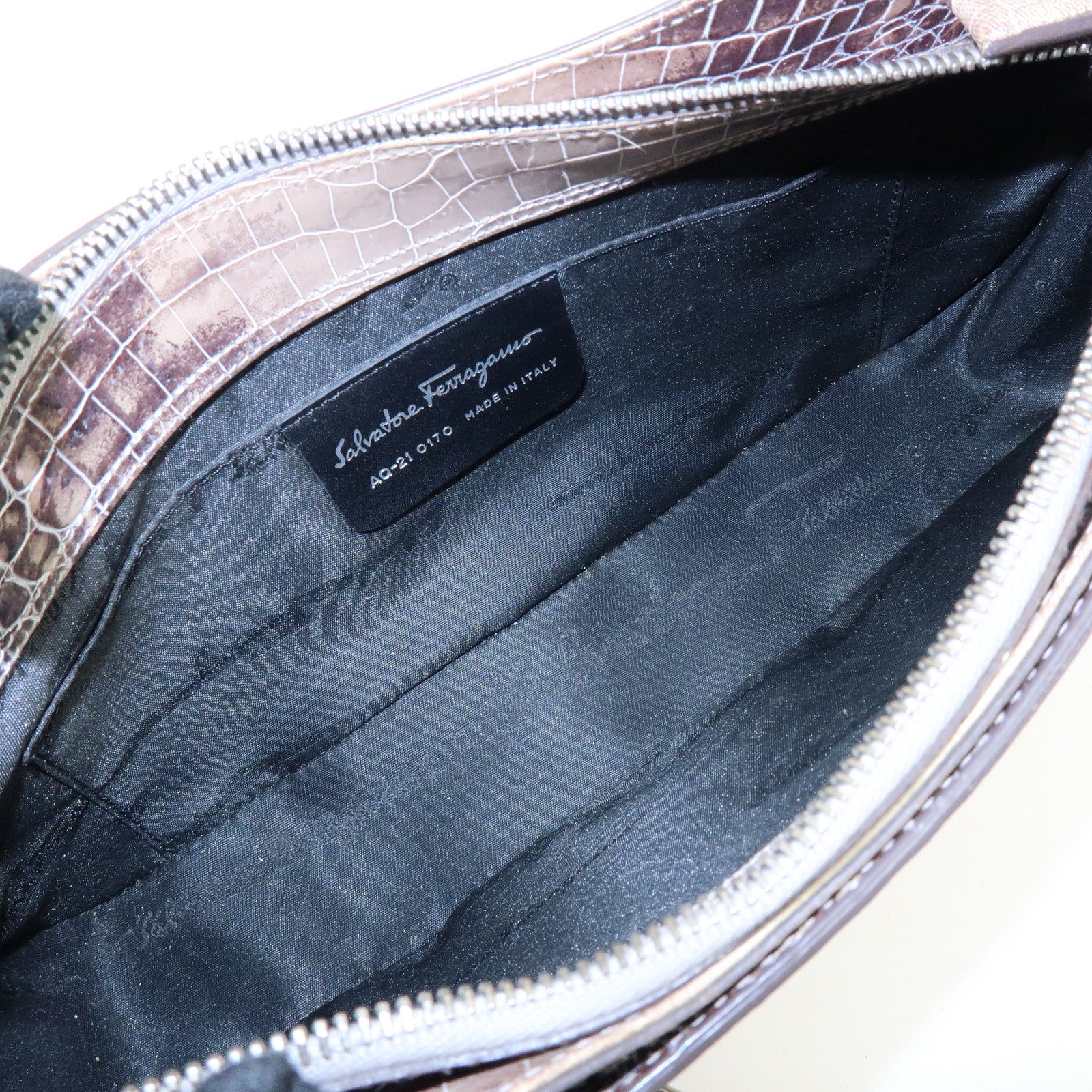 Ferragamo Gancini Embossed Leather Shoulder Bag Brown Beige
