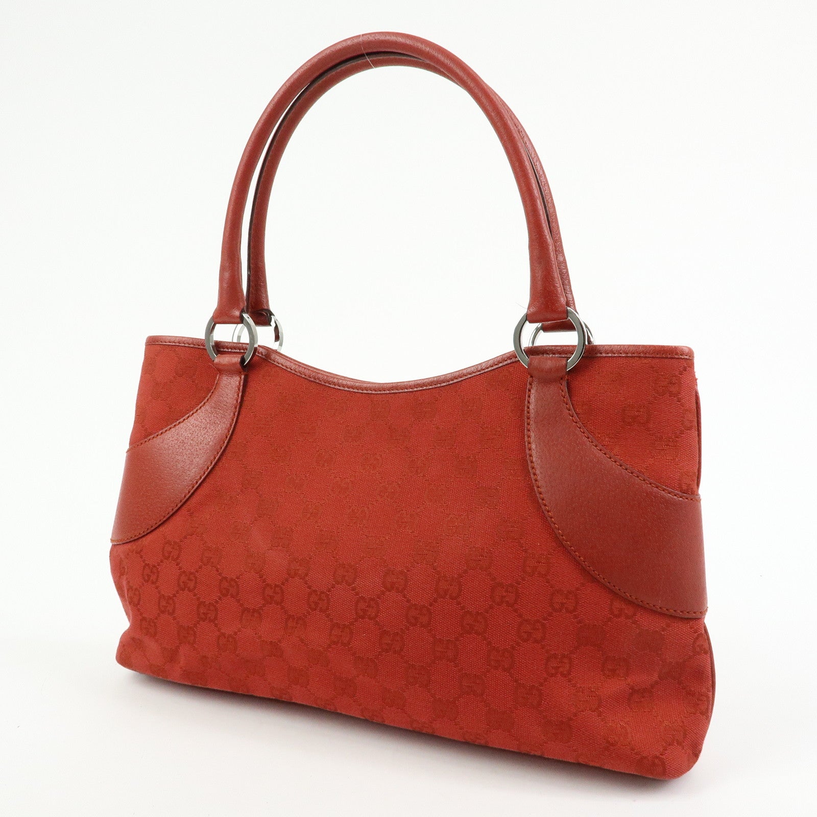 GUCCI GG Canvas Leather Tote Bag Hand Bag Red 113015