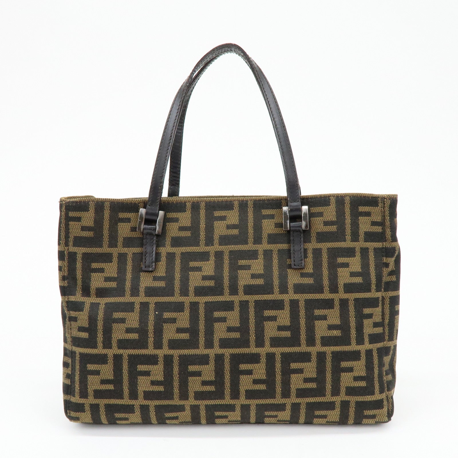 FENDI Zucca Canvas Leather Tote Bag Hand Bag Brown 8BH072