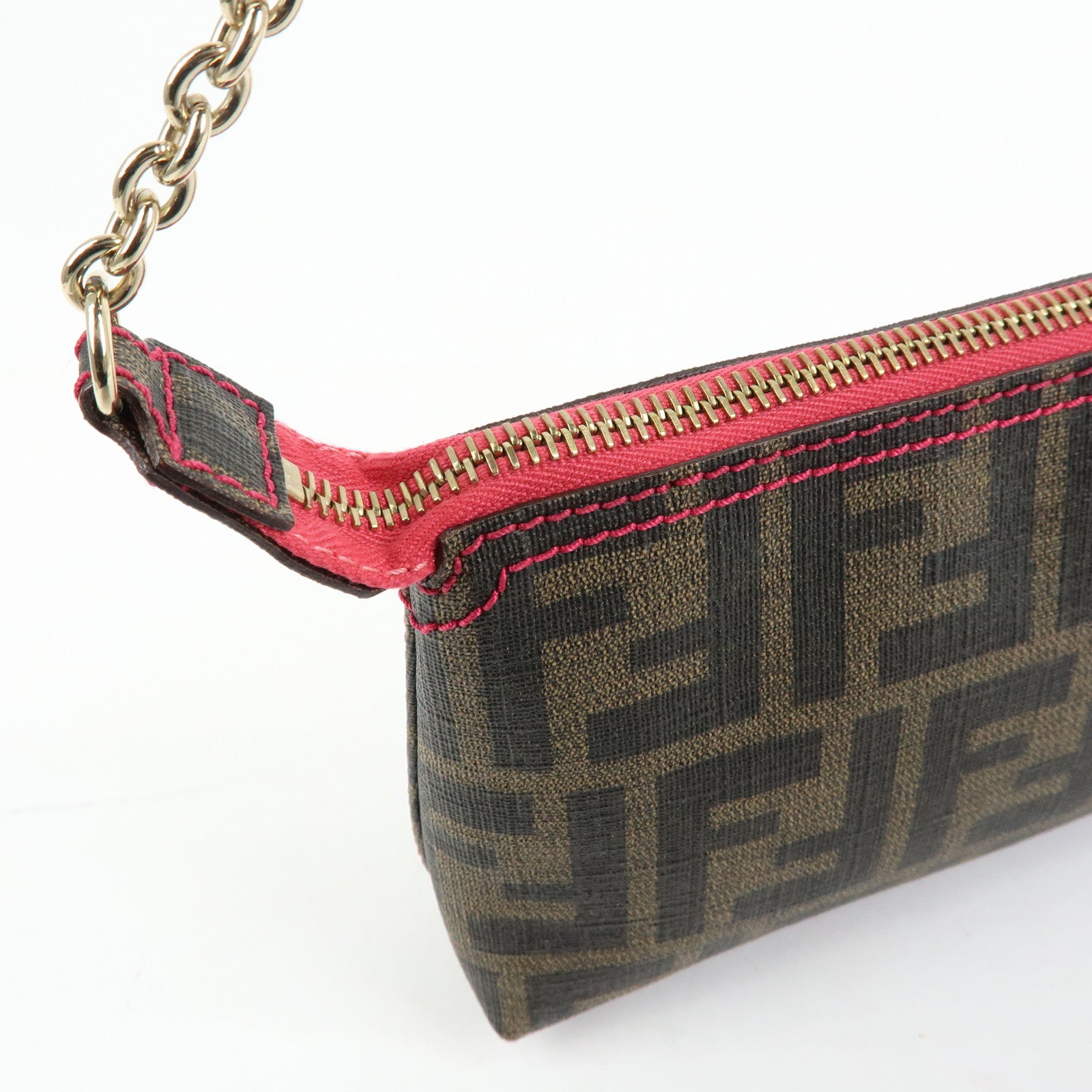 FENDI Zucca Print PVC Canvas Chain Accessory Pouch Brown 8BR592