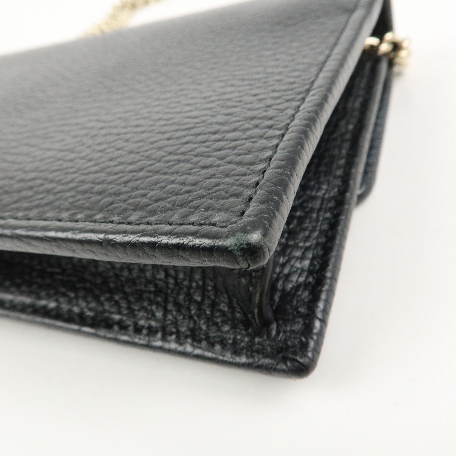 GUCCI Interlocking G Leather Chain Shoulder Bag Black 615523