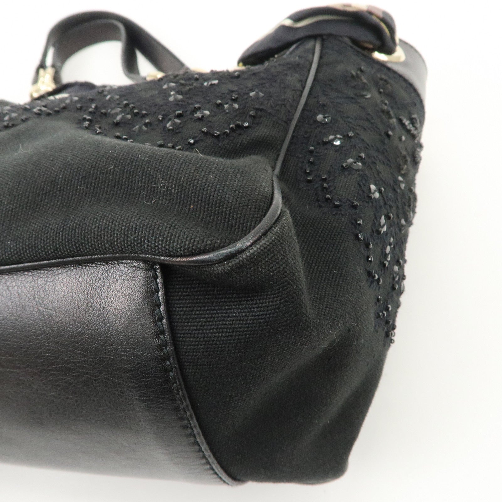 GUCCI Canvas Leather Hand Bag Tote Bag Black 163861