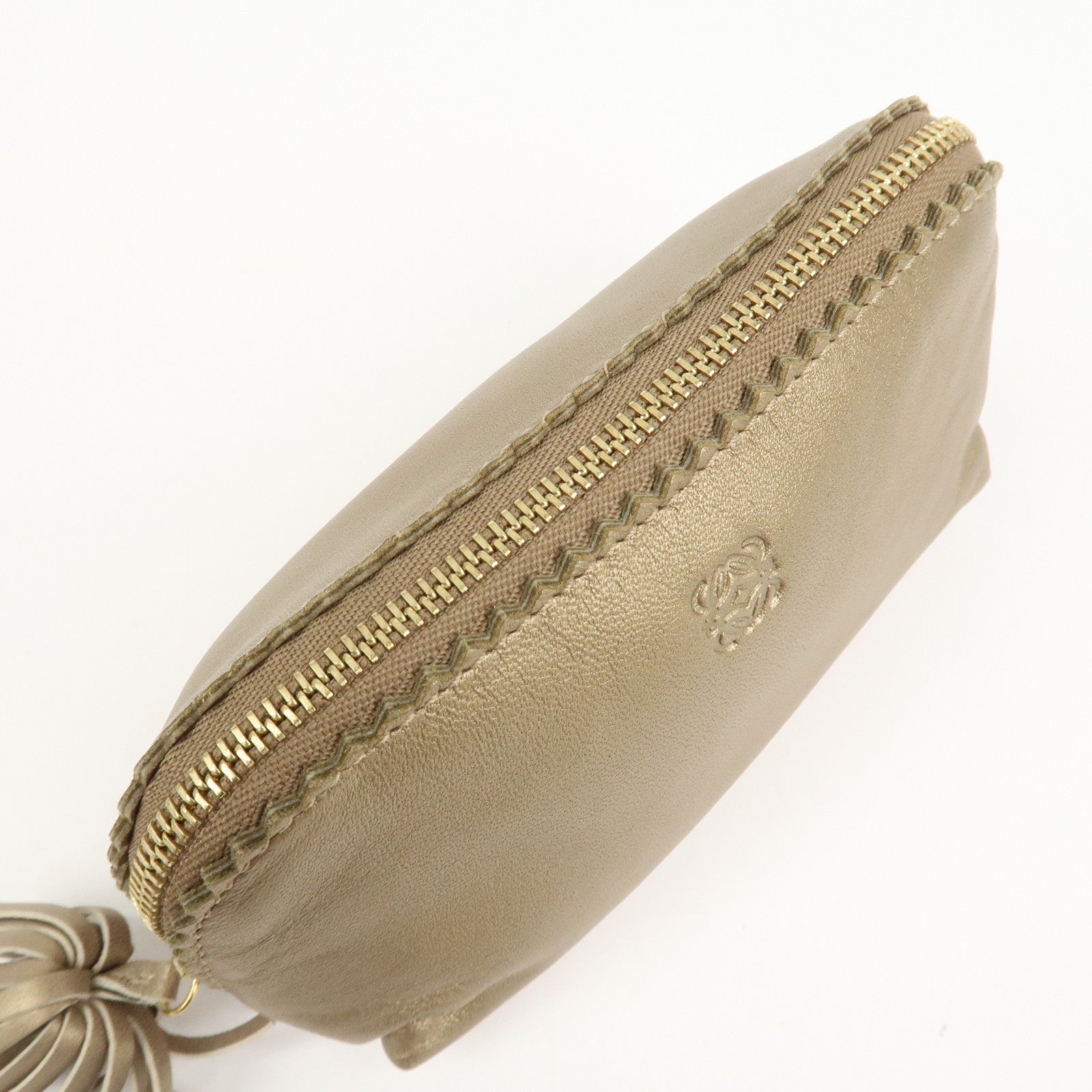 LOEWE Anagram Leather Tassel Pouch Cosmetic Pouch Gold