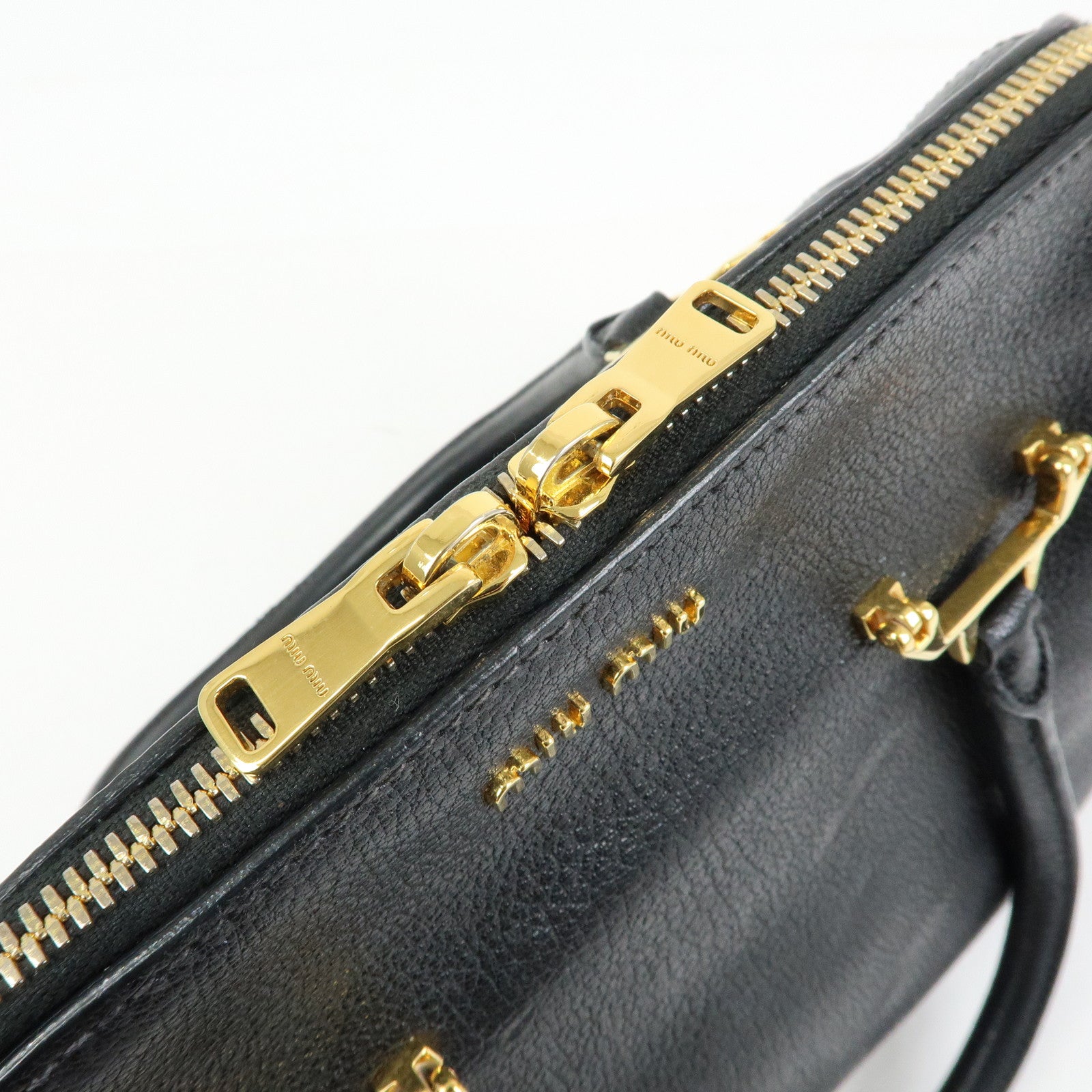 MIU MIU Madras Leather 2Way Bag Hand Bag Shoulder Bag Black