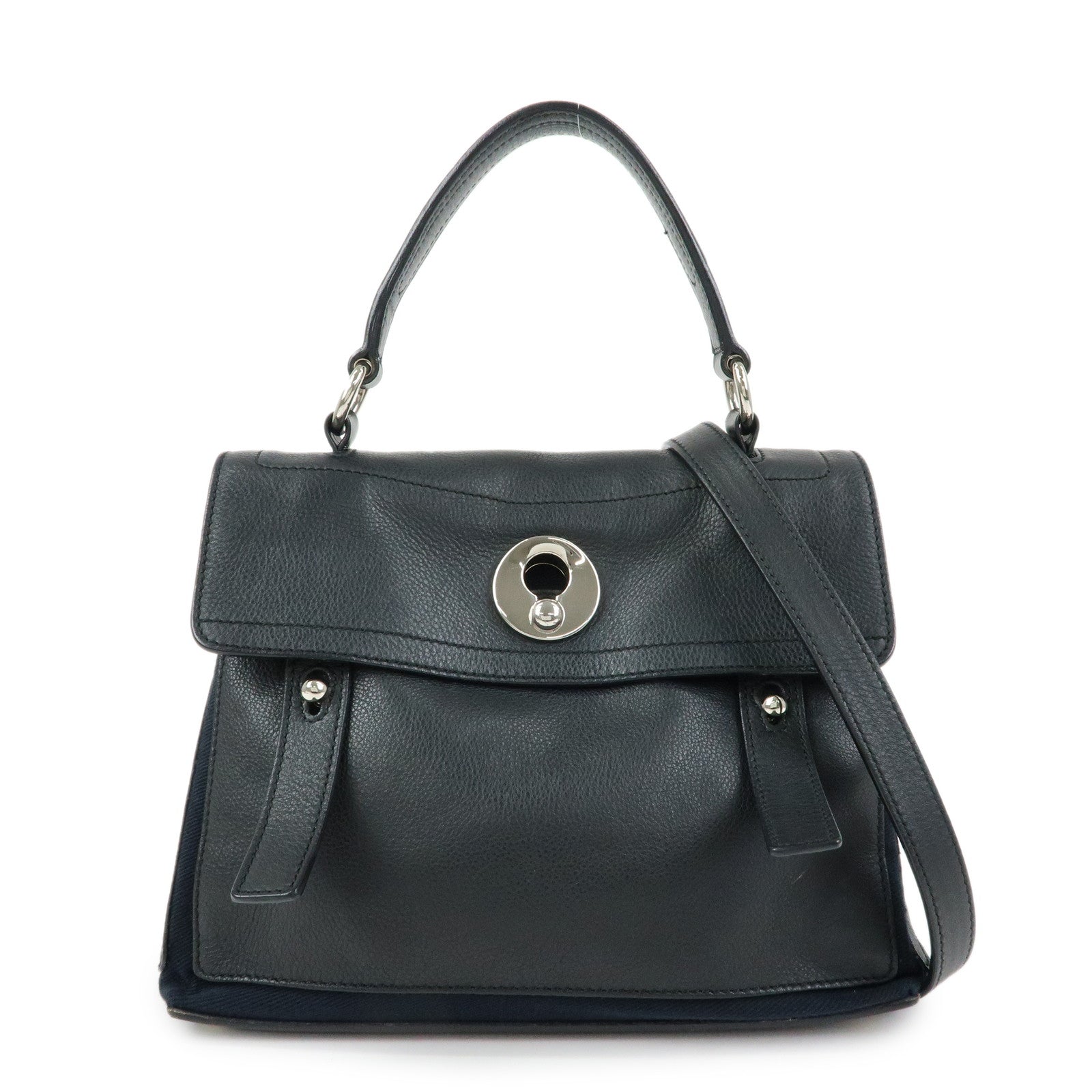 SAINT LAURENT PARIS Muse Two Leather Canvas 2WAY Bag Black 527411