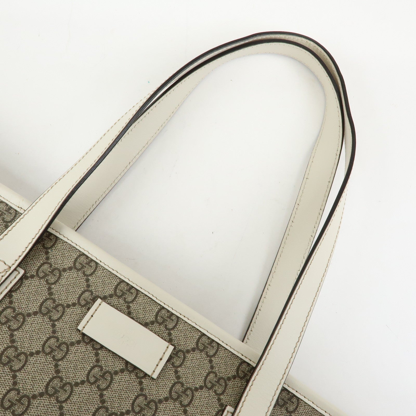 GUCCI GG Supreme Leather Tote Bag Shoulder Bag Beige White 211137