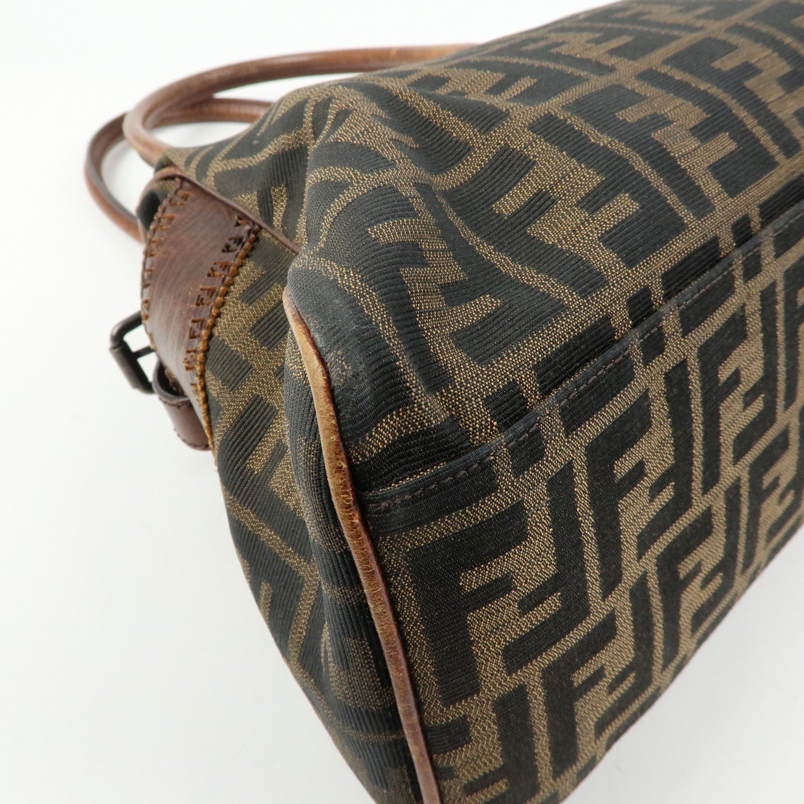 FENDI Ethnico Zucca Canvas Leather Tote Shoulder Bag Brown 8BN162