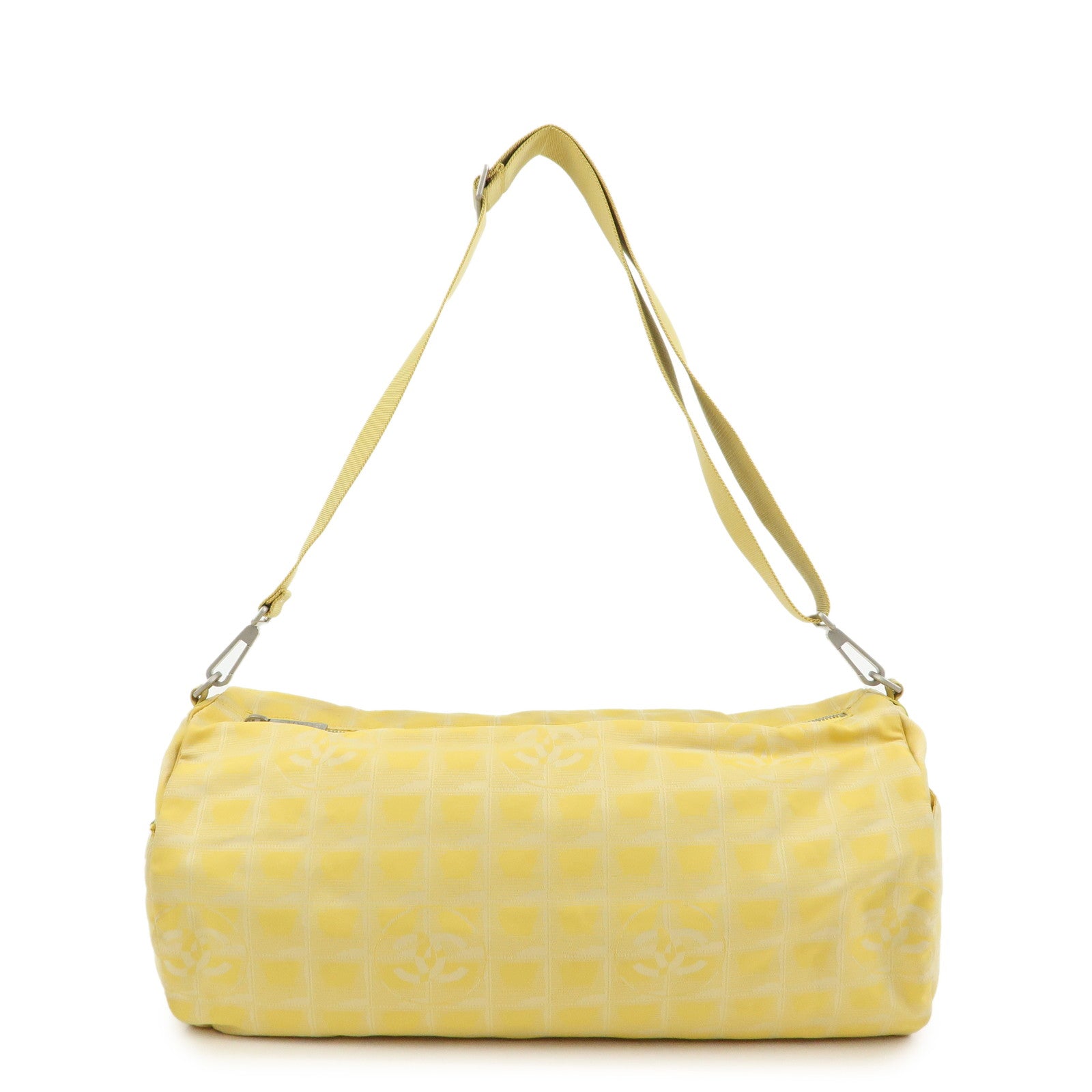 CHANEL New Travel Line Nylon Jacquard Leather Drum Bag Yellow