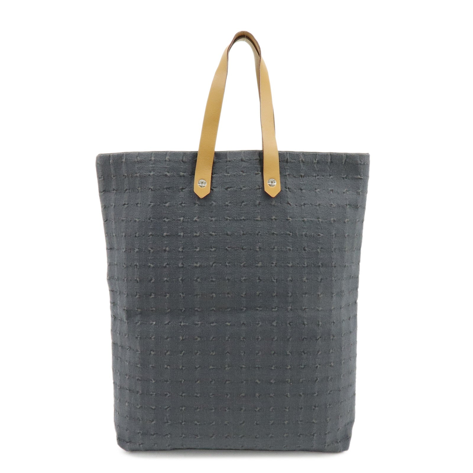 HERMES Amedaba GM Canvas Leather Tote Bag Hand Bag Gray