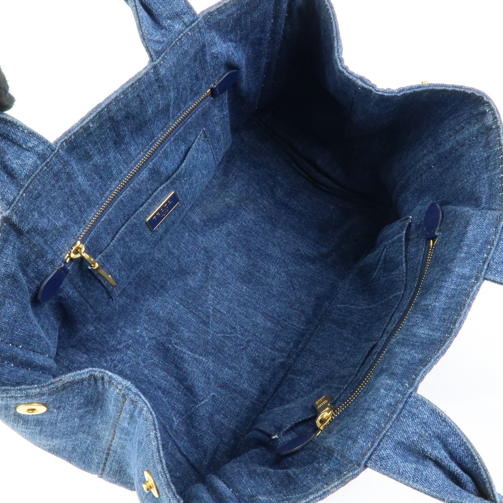 PRADA Triangle Logto Canapa Denim Tote Bag Hand Bag Blue B1877B