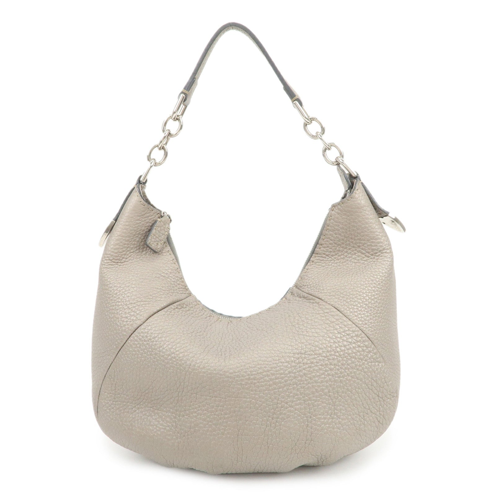 FENDI Selleria Leather Shoulder Bag Hand Bag Gray 8BR618