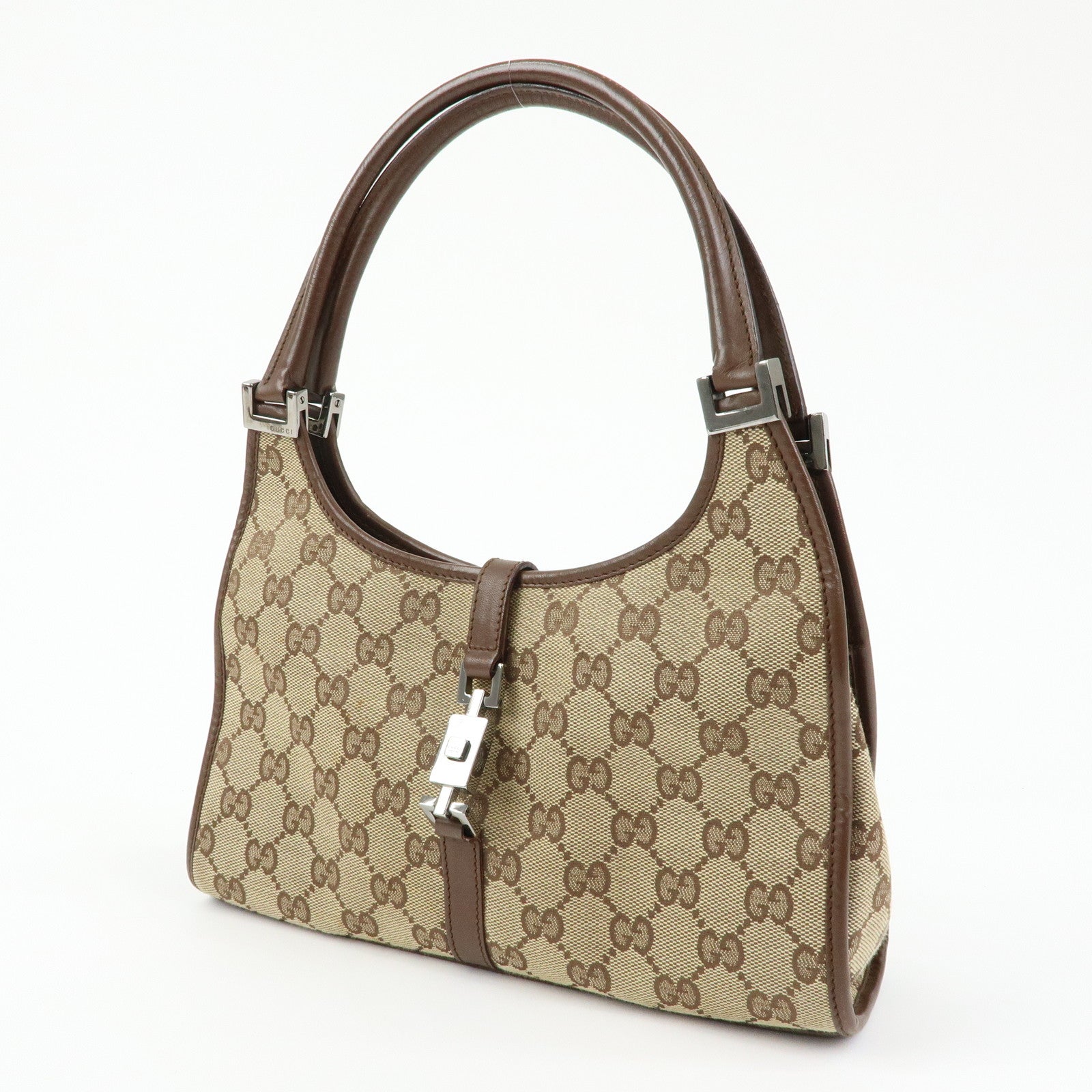 GUCCI Jackie GG Canvas Leather Hand Bag Brown 002.1068