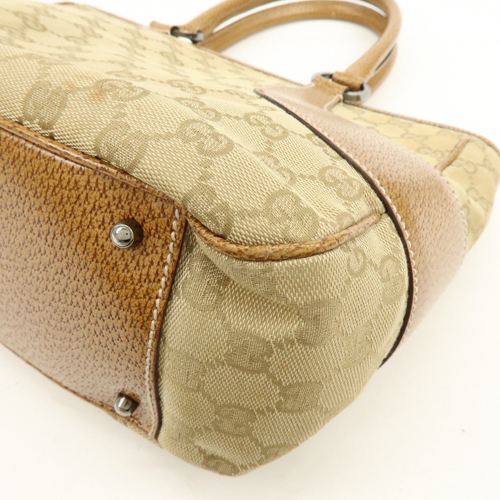 GUCCI GG Canvas Leather Tote Bag Hand Bag Beige Camel 113011