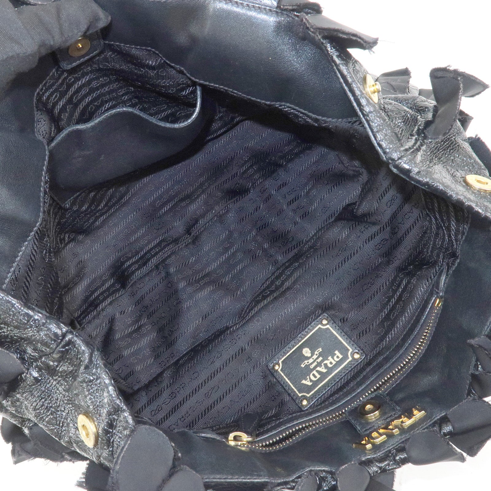 PRADA Patent Nylon Leather Shoulder Bag Hand Bag Black BR4176