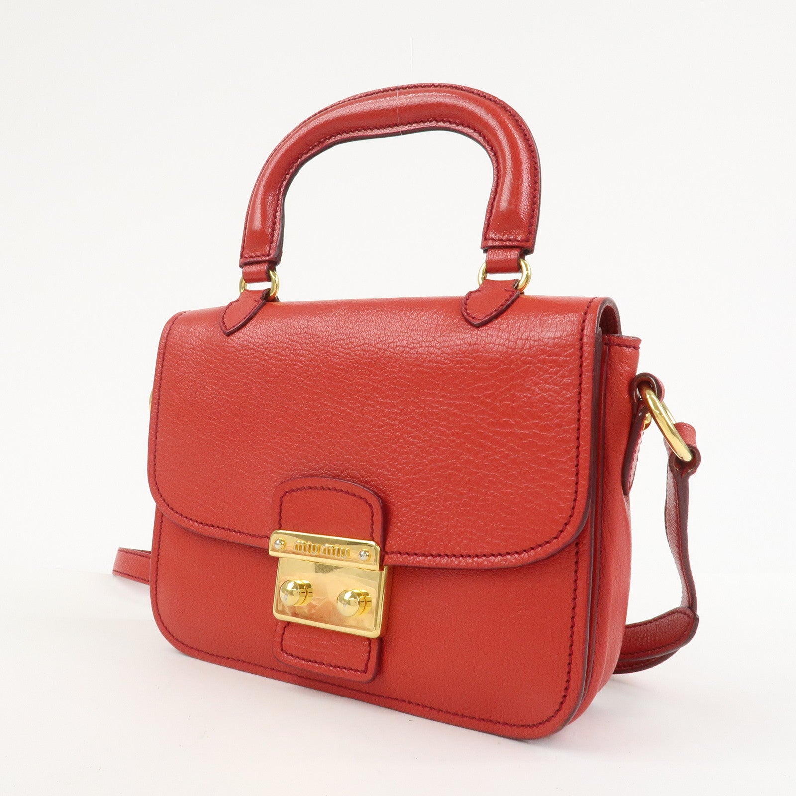 MIU MIU Madras Leather 2Way Bag Hand Bag Shoulder Bag Red RTC460