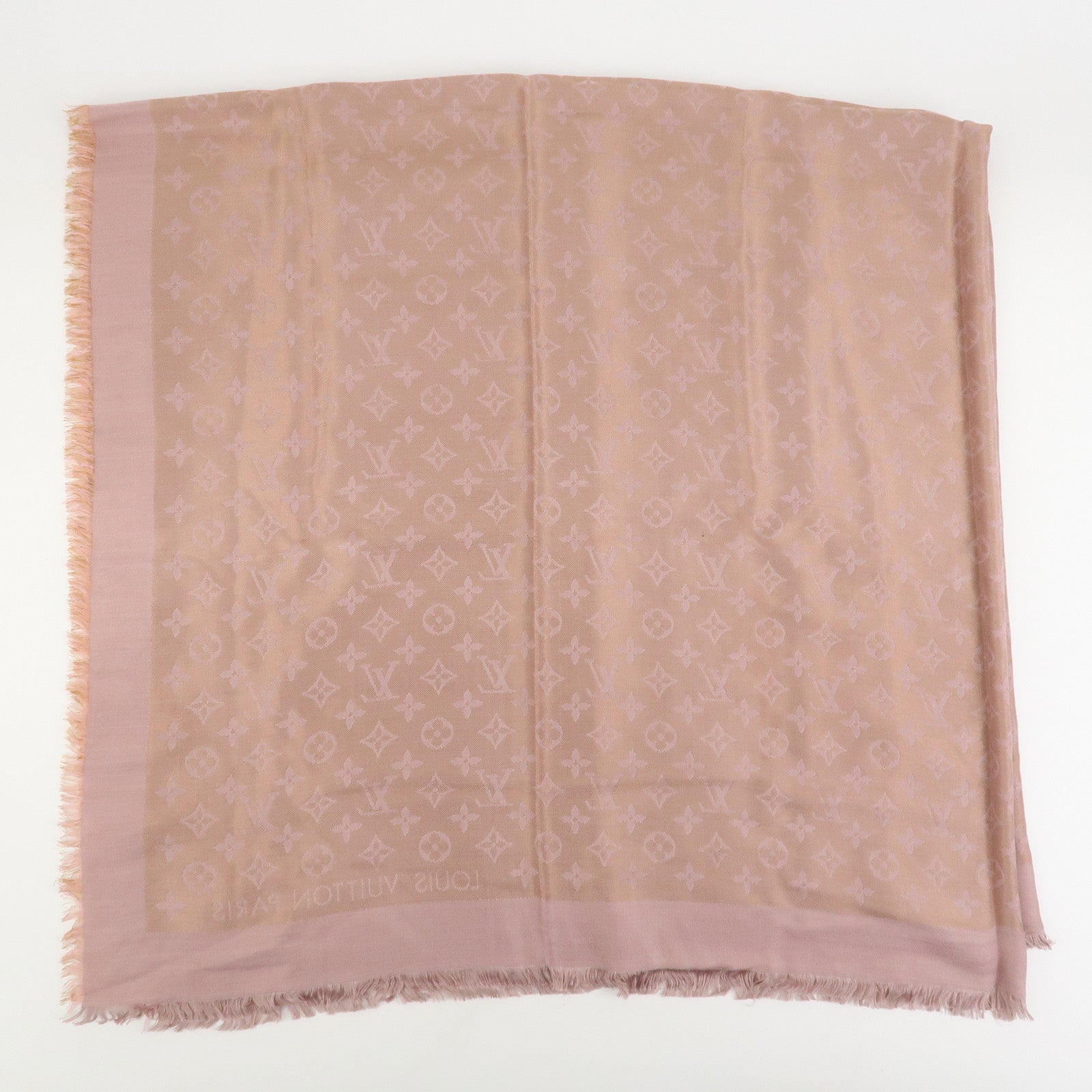 Louis Vuitton Monogram Shine Silk Wool Scarf Shawl Pink M75700