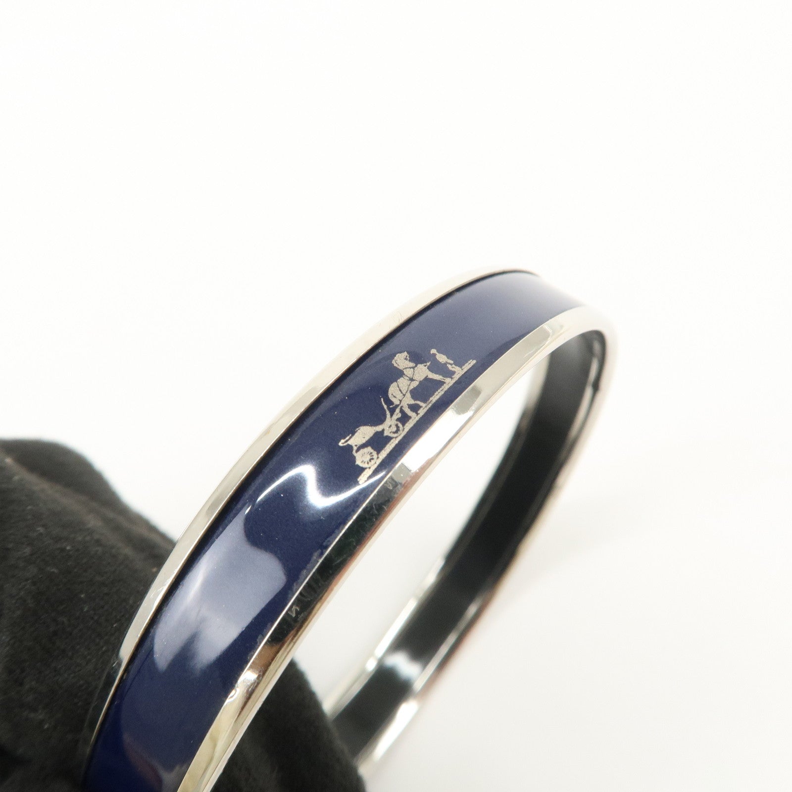 HERMES Email PM Bangle Bracelet Dark Navy Silver