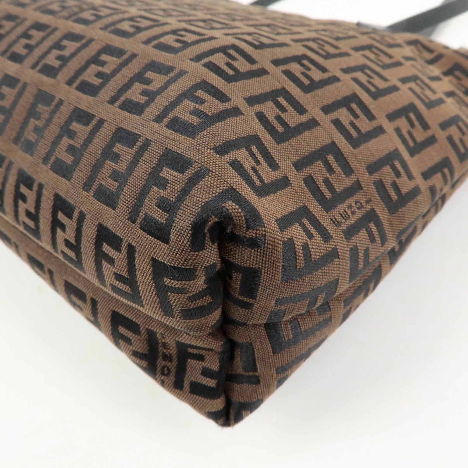 FENDI Zucchino Canvas Leather Tote Bag Hand Bag Brown Black 8BH024