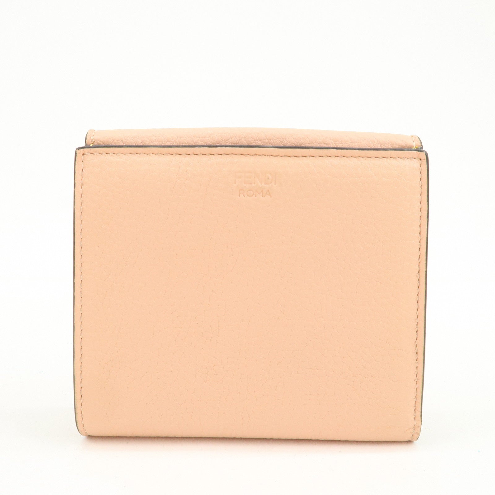 FENDI Peekaboo Leather Bi-fold Compact Wallet Pink Yellow 8M0438