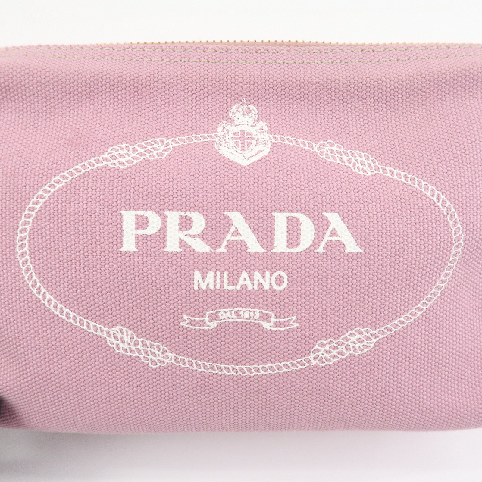 PRADA Logo Canapa Canvas Cosmetic Pouch Makeup Bag Pink 1NA693