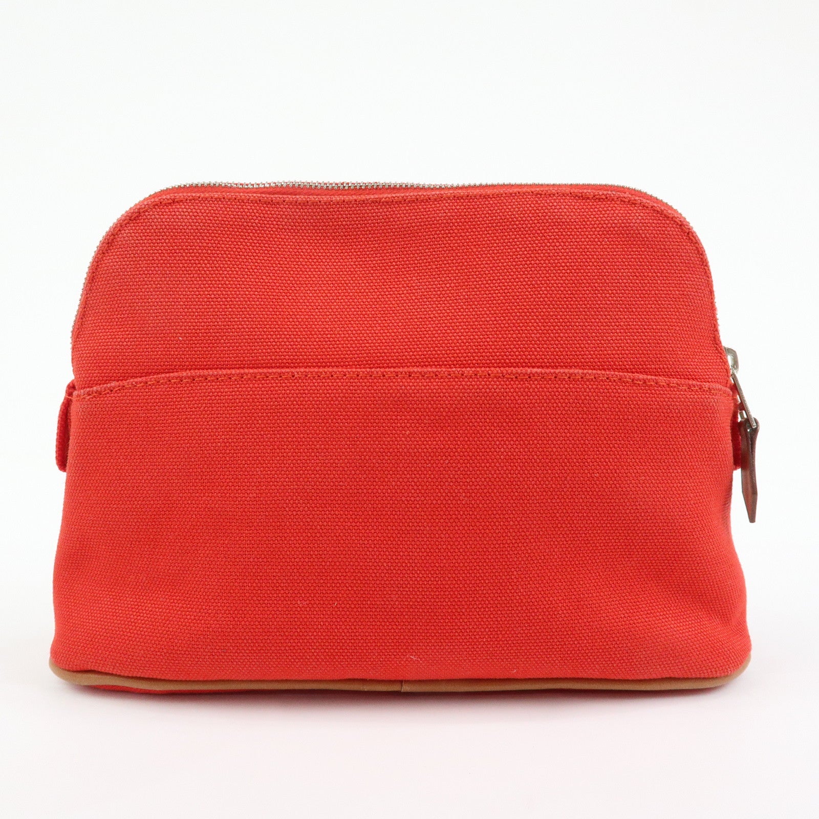 HERMES Canvas Leather Bolide Pouch Mini Cosmetic Makeup Pouch Red