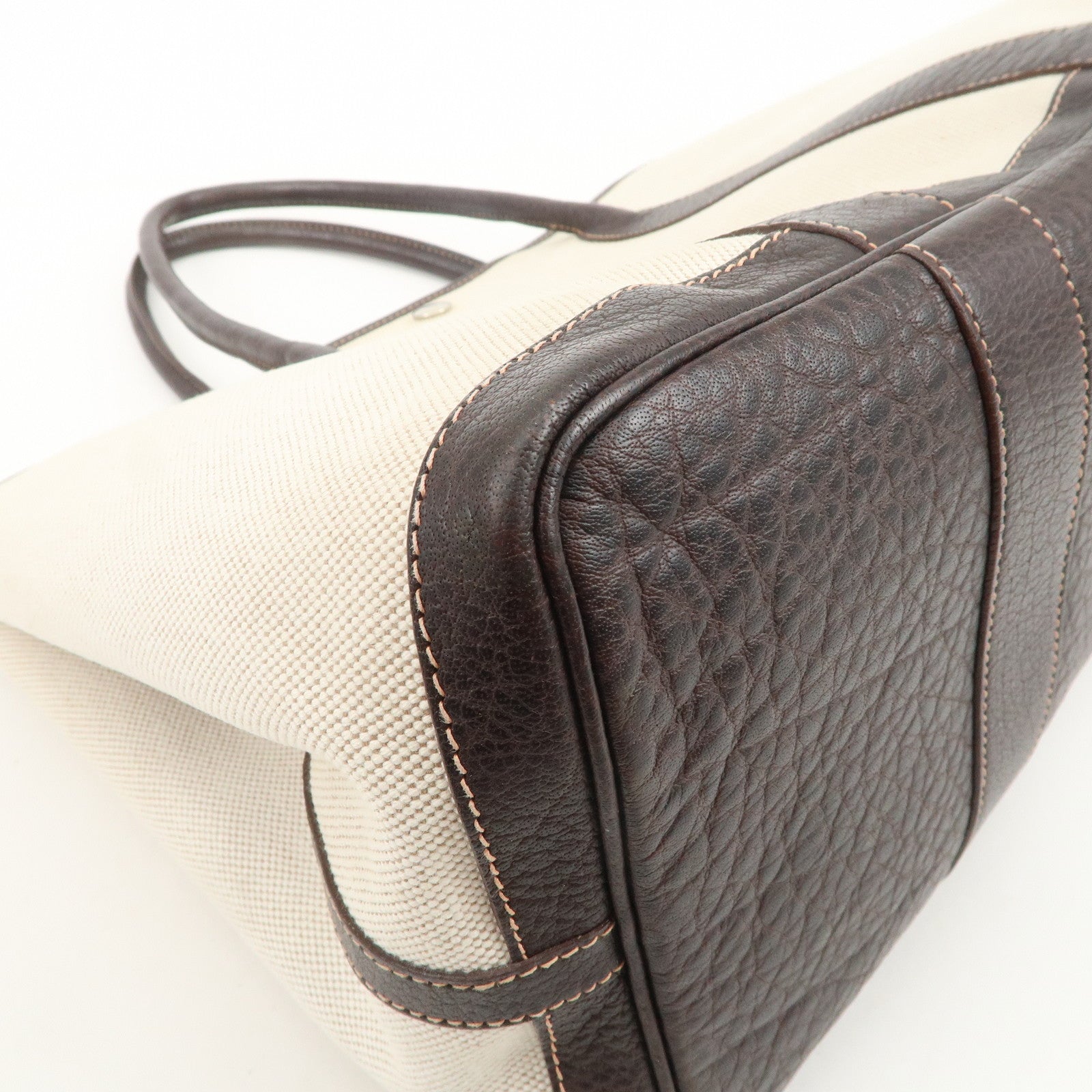 HERMES Garden Party Toile H Leather Tote Bag Hand Bag Natural