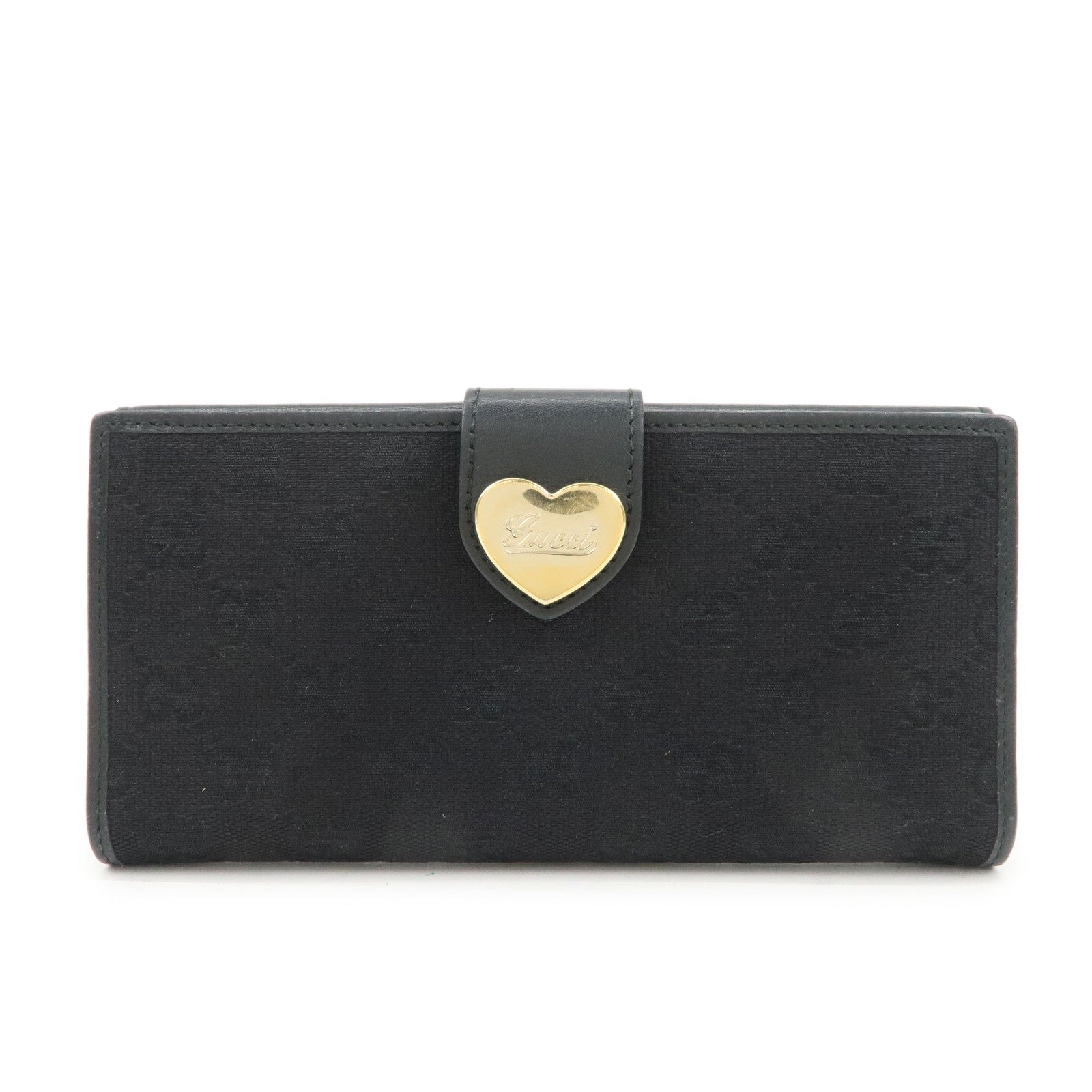 GUCCI Lovely Heart GG Monogram Canvas Leather Long Wallet 203550