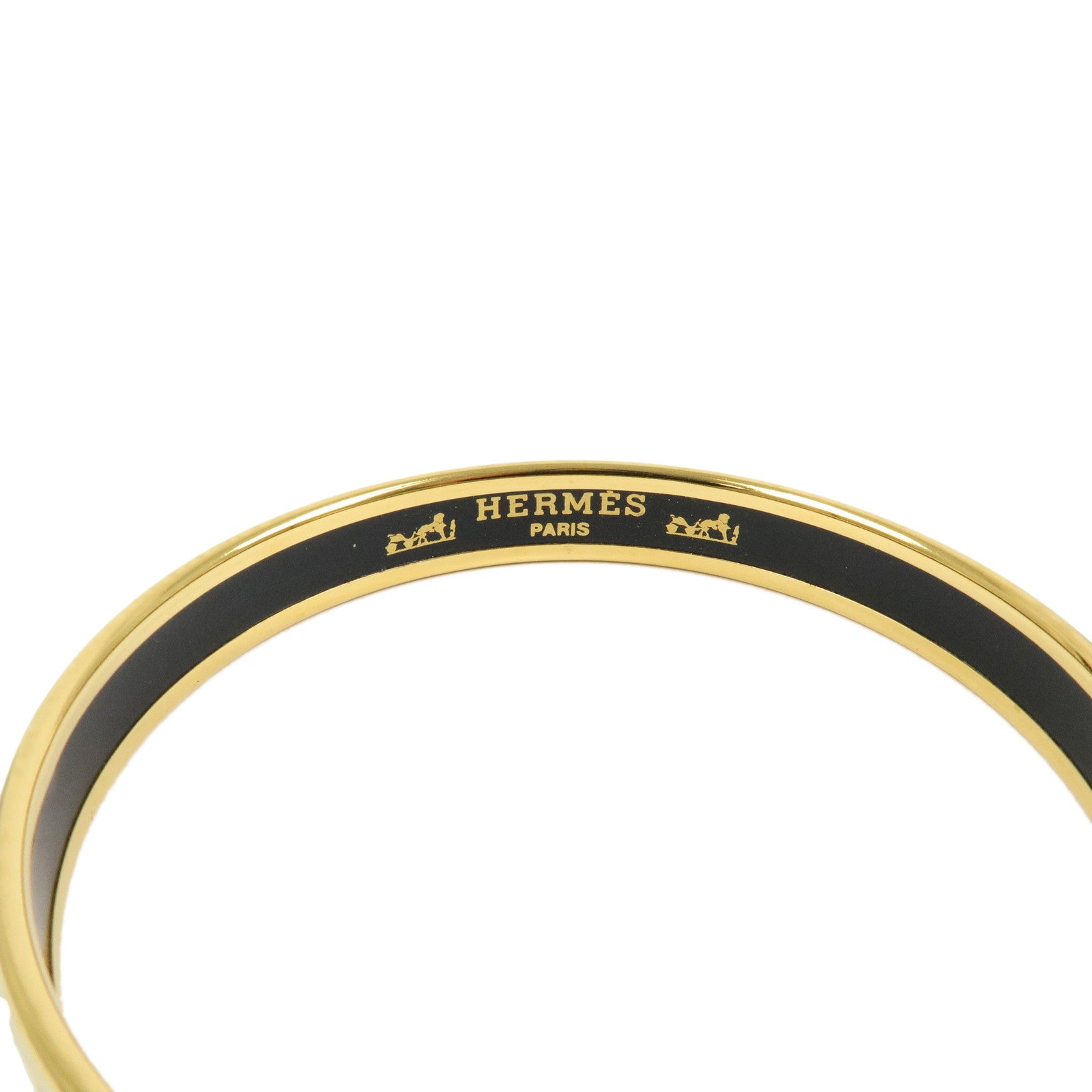 HERMES Email PM Gold Plated Bangle Bracelet Gold Green
