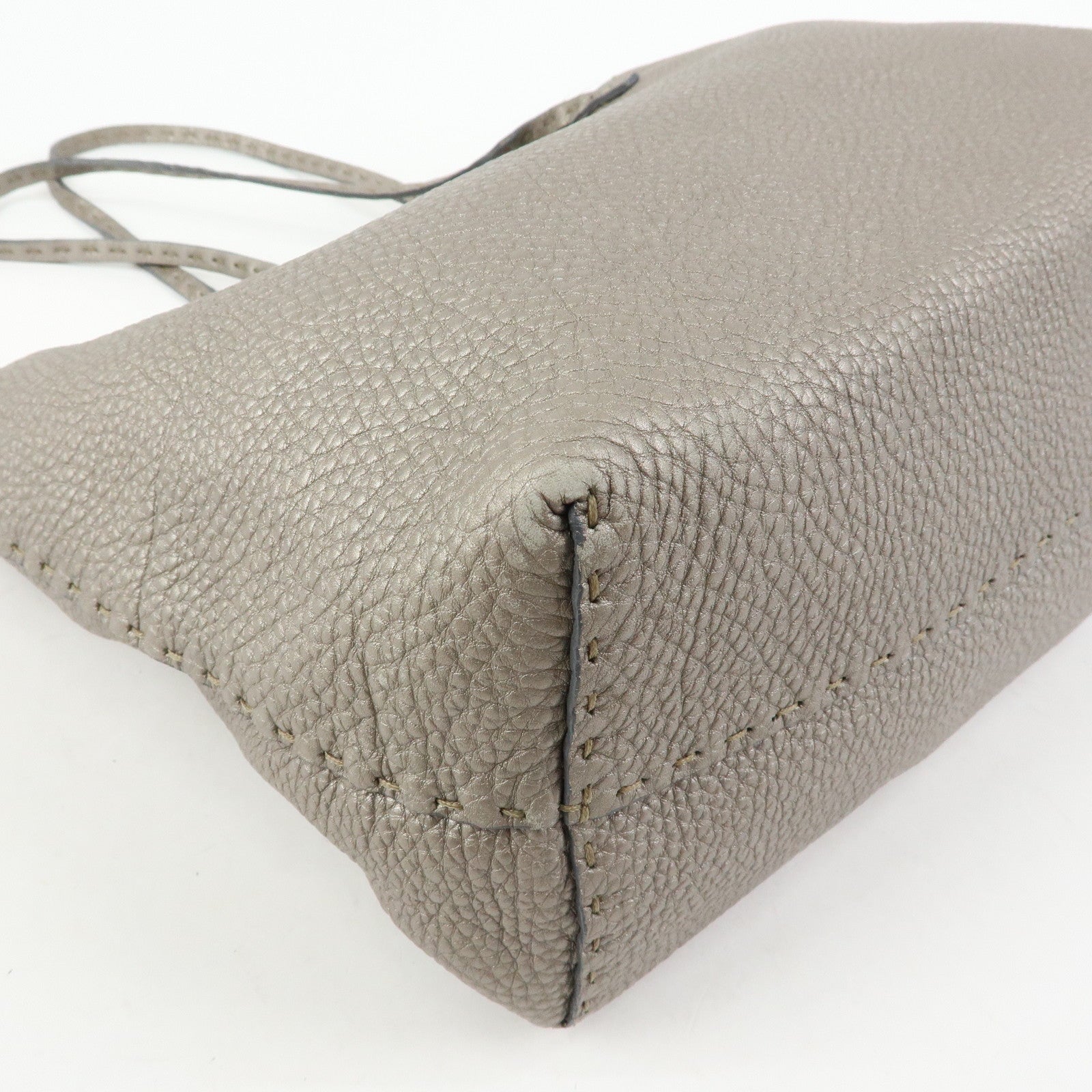 FENDI Selleria Leather Tote Bag Shoulder Bag Silver 8BH126