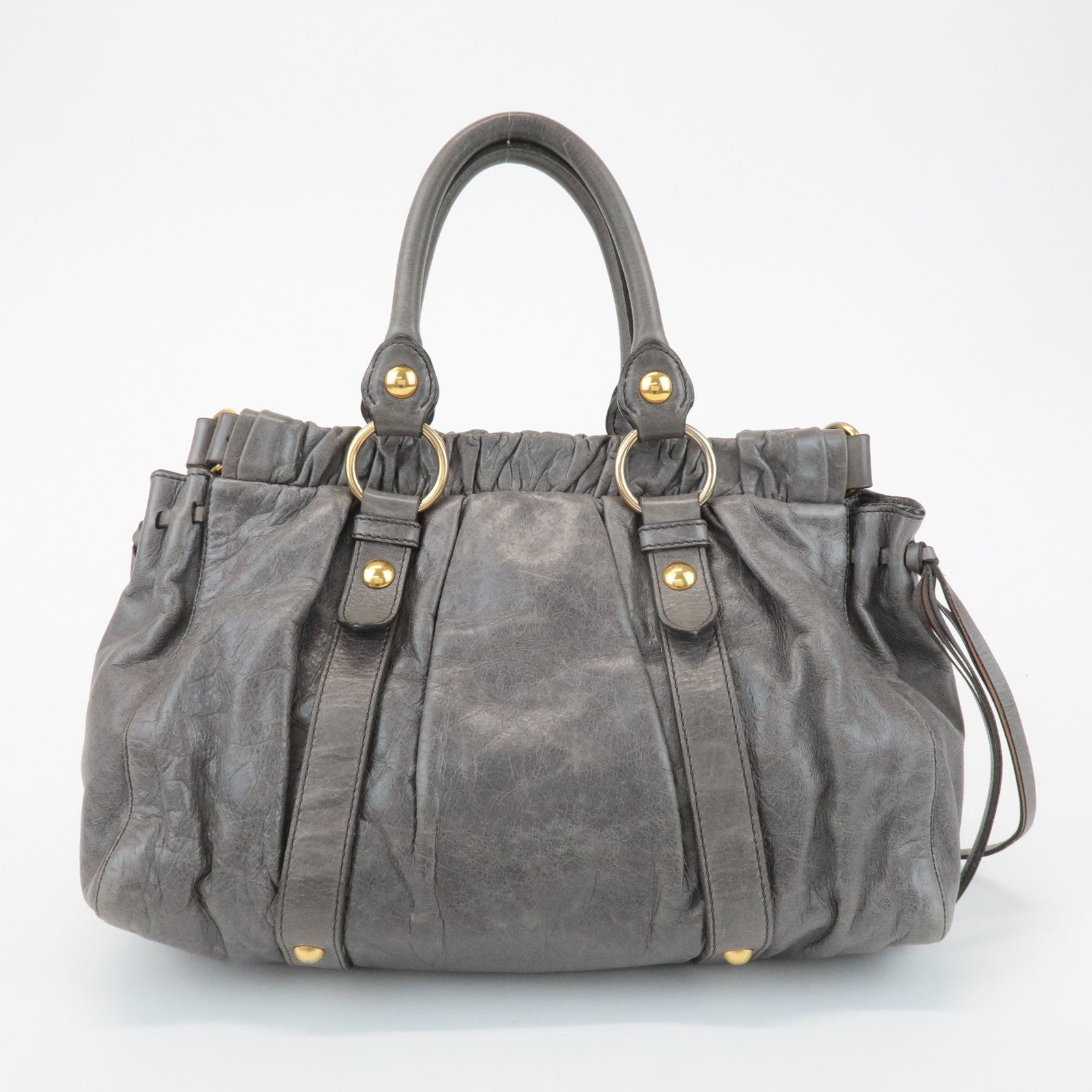 MIU MIU Leather 2Way Shoulder Bag Hand Bag Gray RT0383 Used