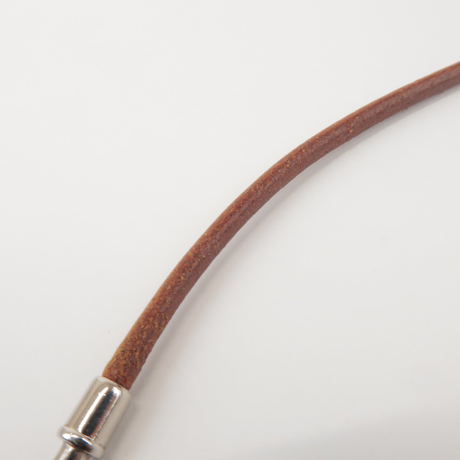 HERMES Jumbo Choker Leather Metal Bracelet Brown Silver