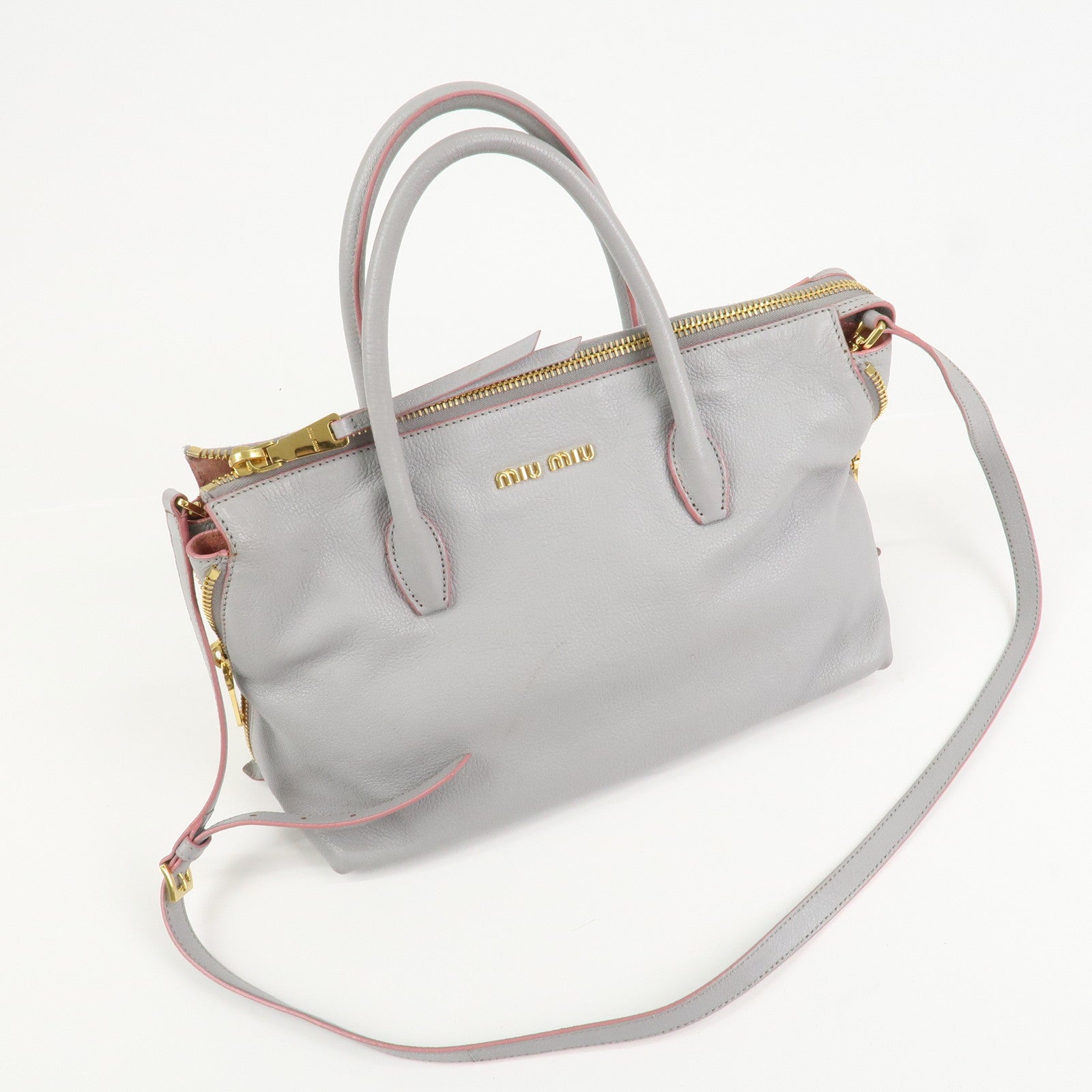 MIU MIU Madras Logo Leather 2WAY Bag Shoulder Bag Hand Bag 5BB016