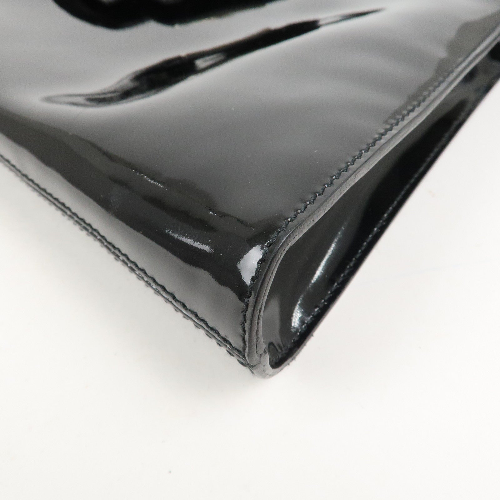 Ferragamo Patent Leather Shoulder Bag Hand Bag Black Silver HDW