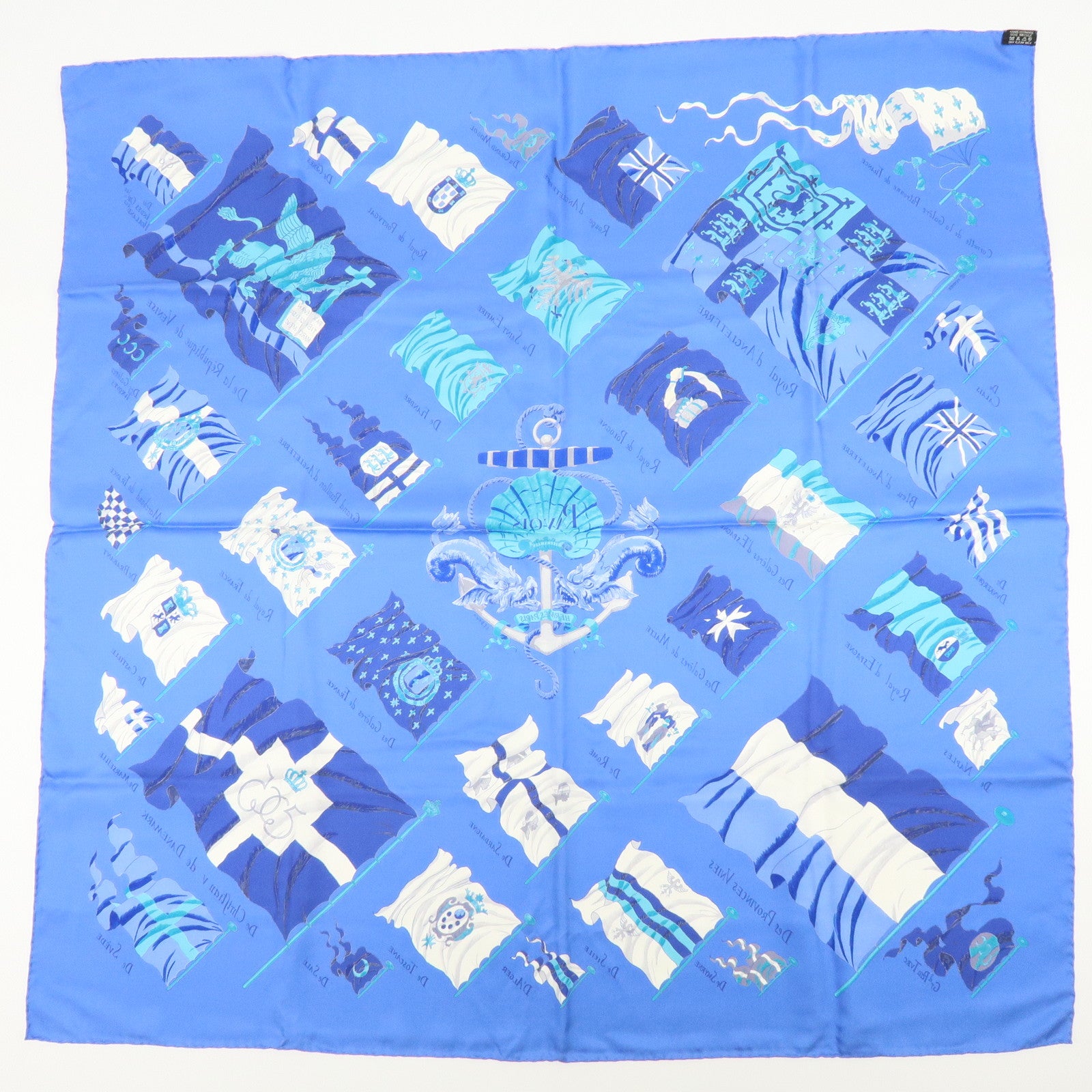 HERMES Carre 90 Silk 100% PAVOIS Scarf Blue