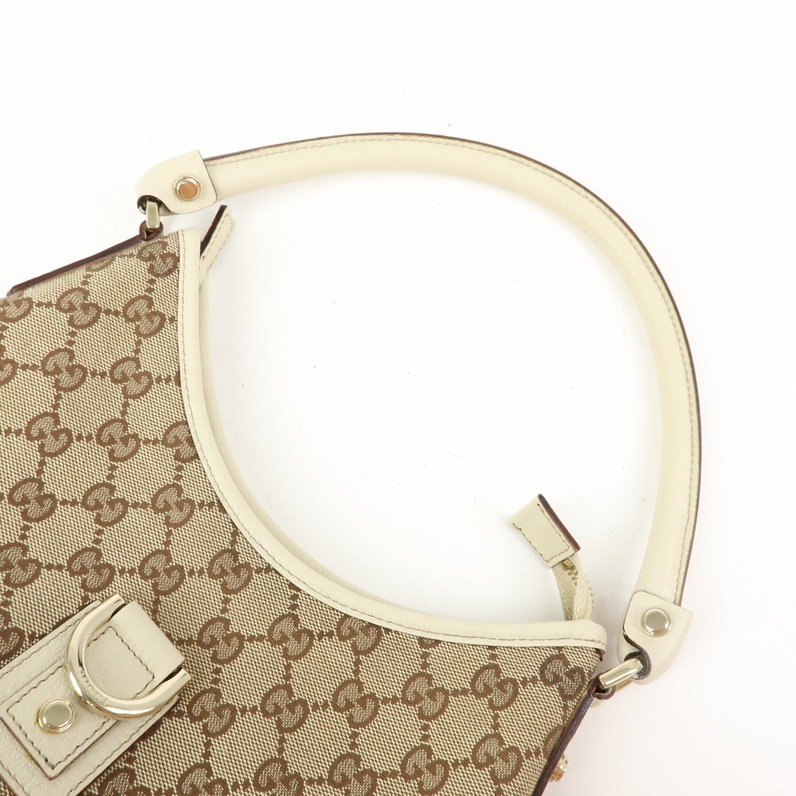 GUCCI Abbey GG Canvas Leather Shoulder Bag Beige White 130738