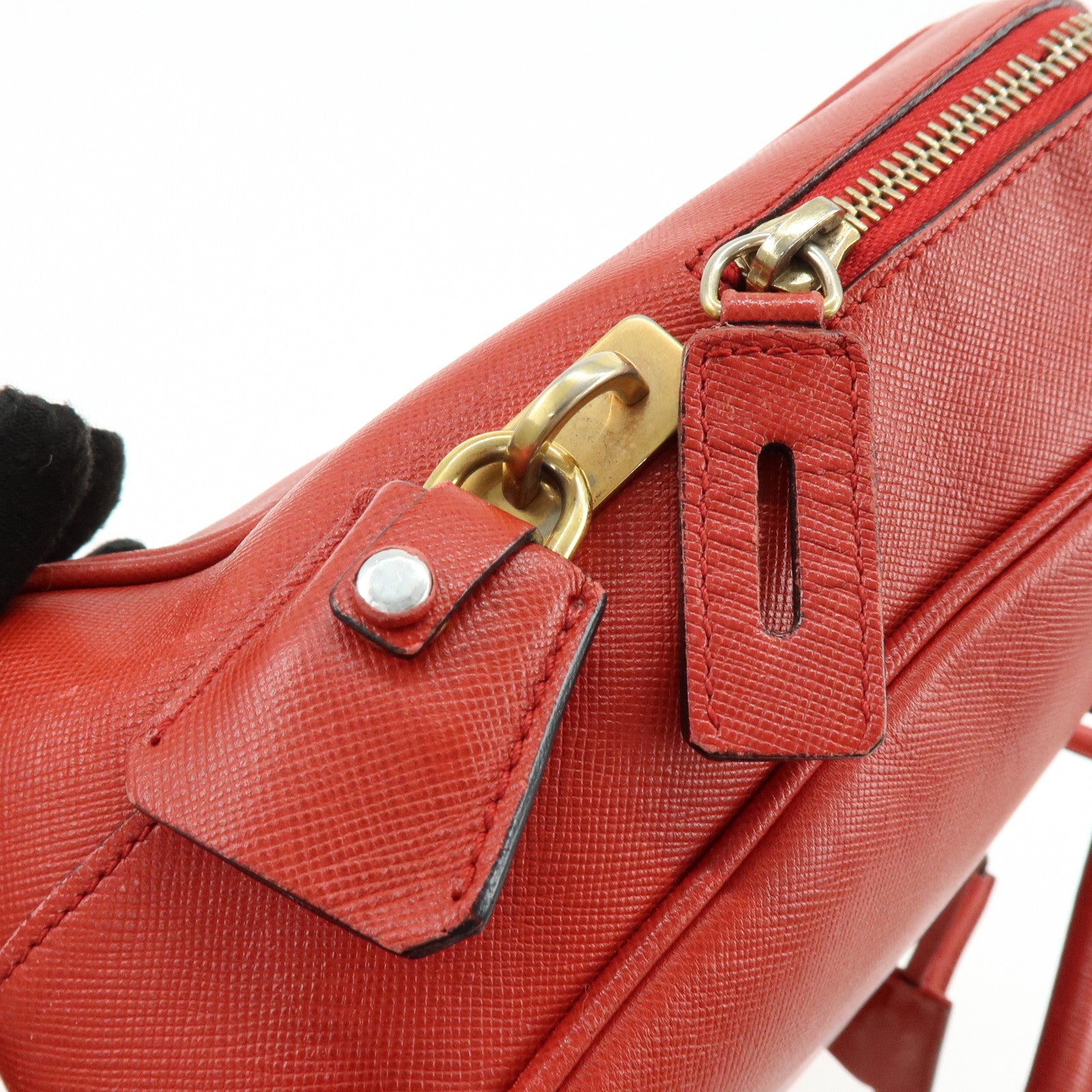PRADA Triangle Logo Saffiano Leather Shoulder Bag Hand Bag Red