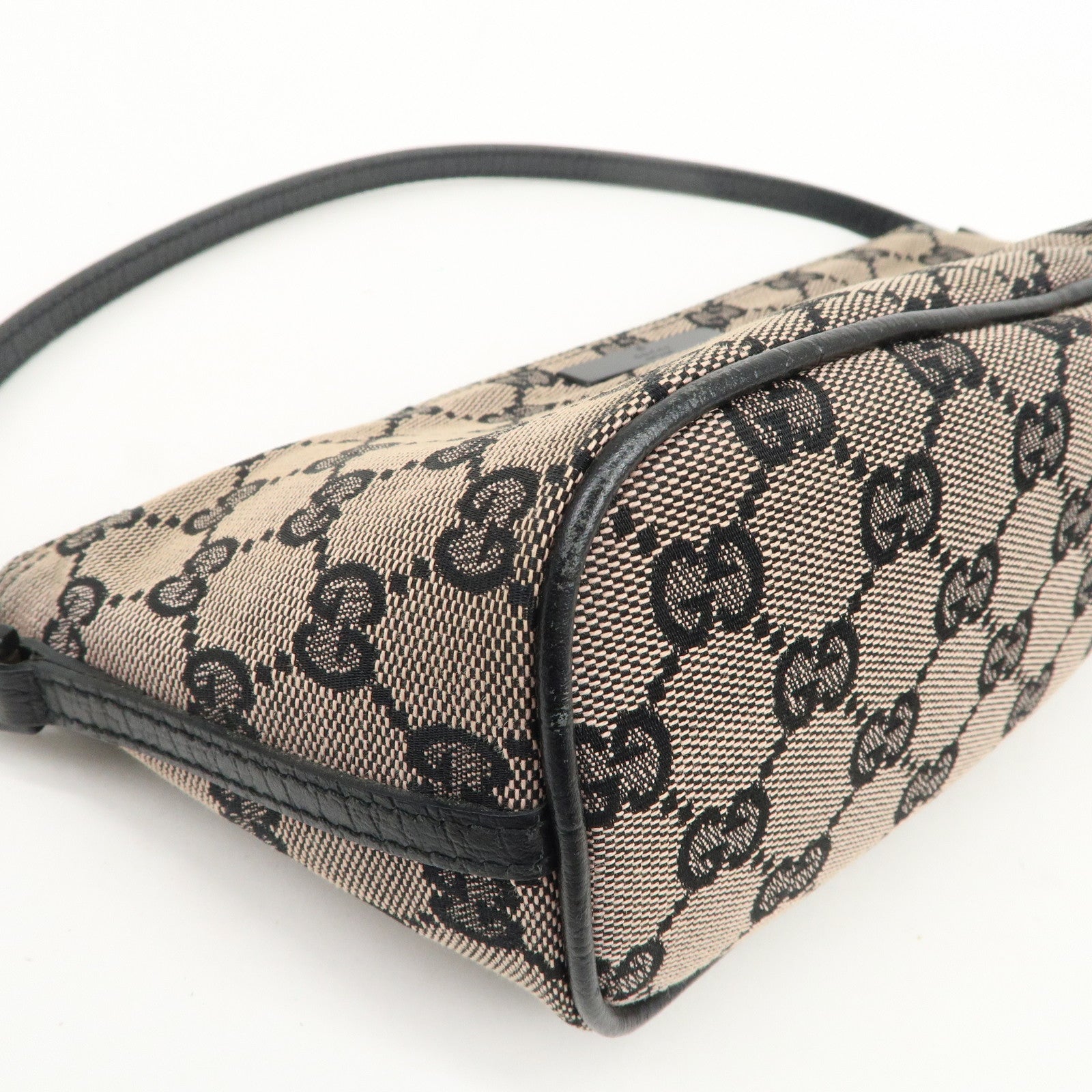 GUCCI Boat Bag GG Canvas Leather Hand Bag Beige Black 07198