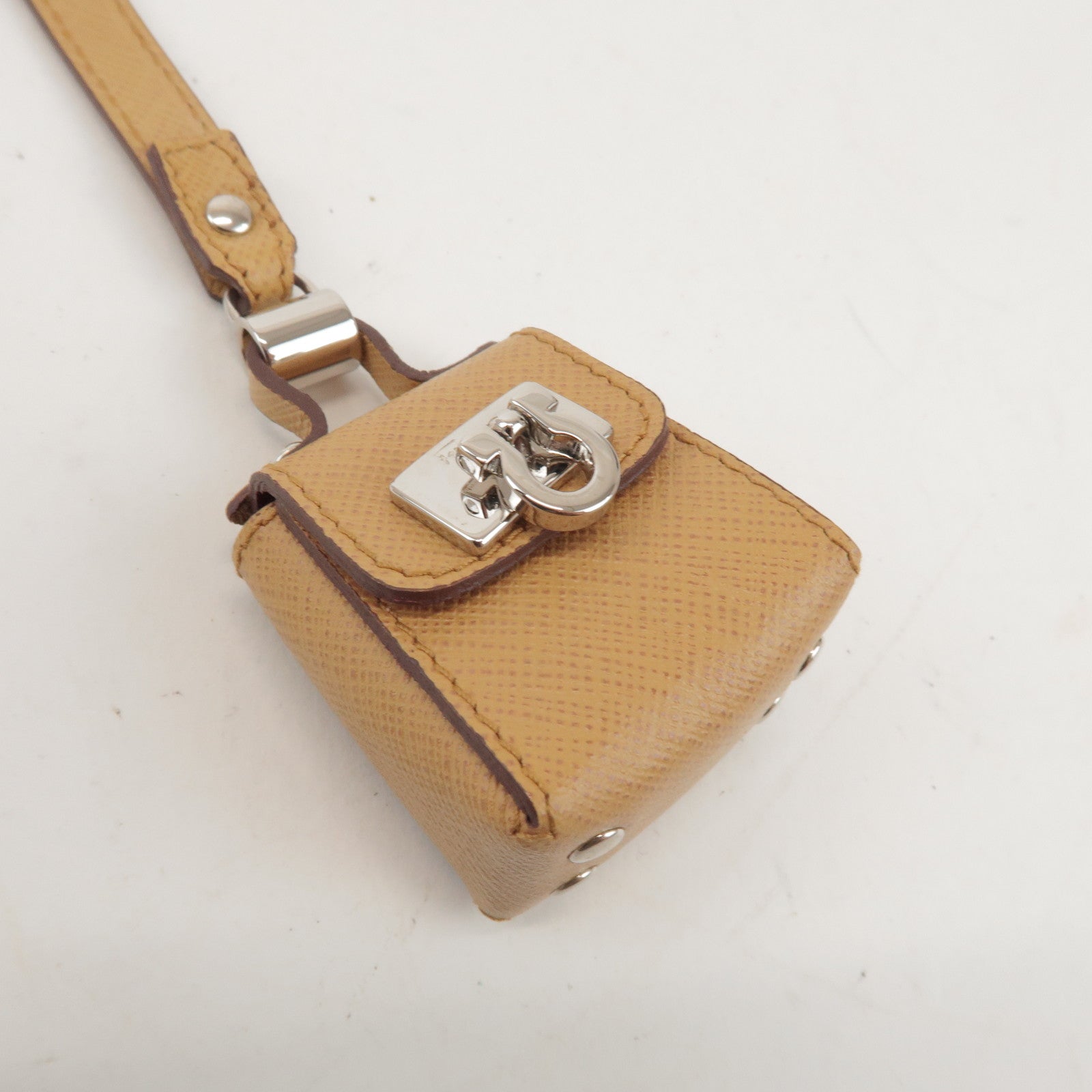 Ferragamo Gancini Leather Bag Charm Key Charm Beige