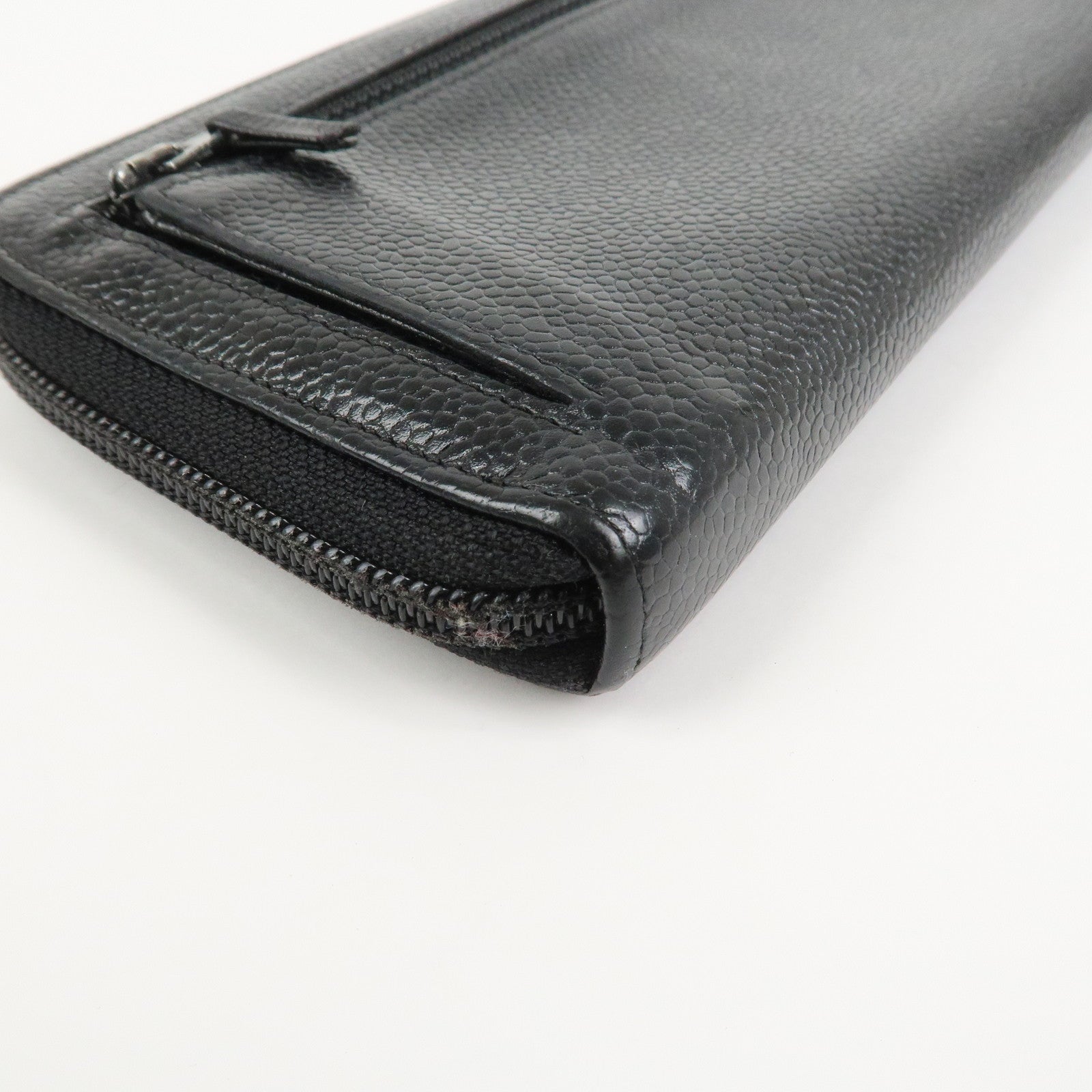 CHANEL COCO Mark Caviarskin Round Zippy Long Wallet Black A13228