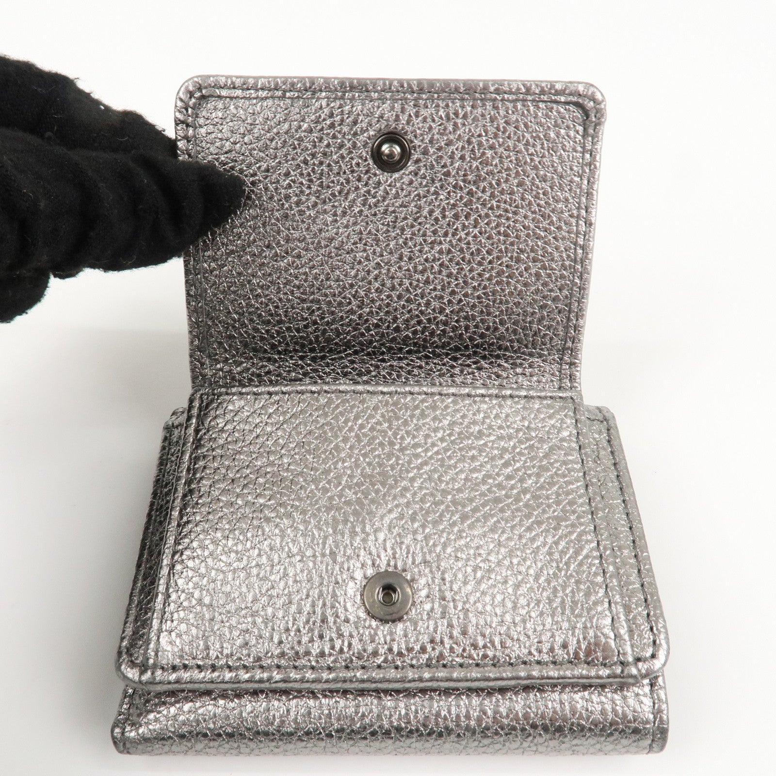 JIMMY CHOO 202 NEMO Studs Leather Compact Wallet Silver Used