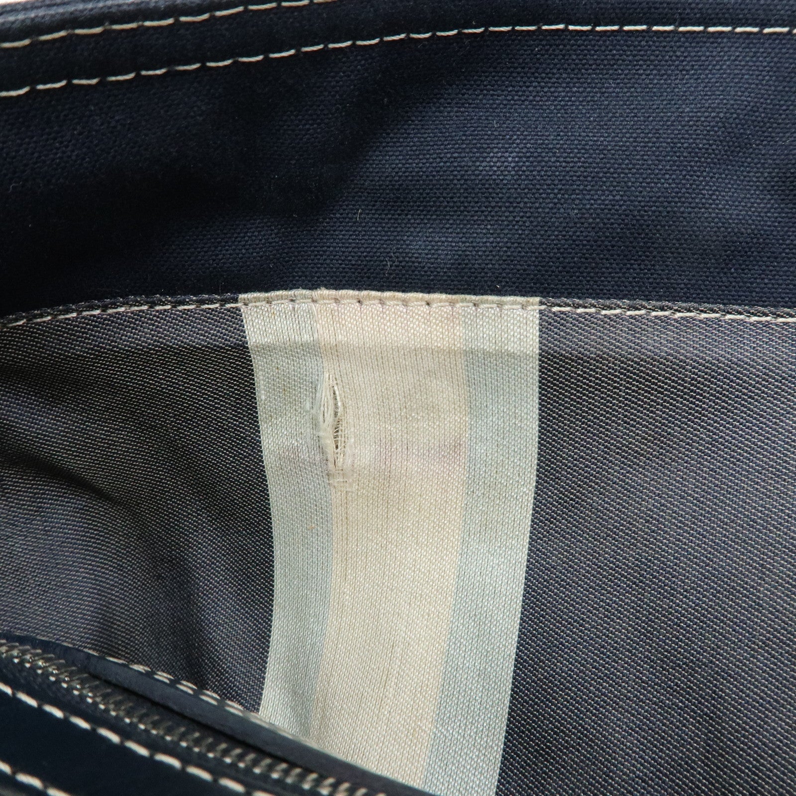 FENDI Canvas Leather Tote Bag Hand Bag Navy