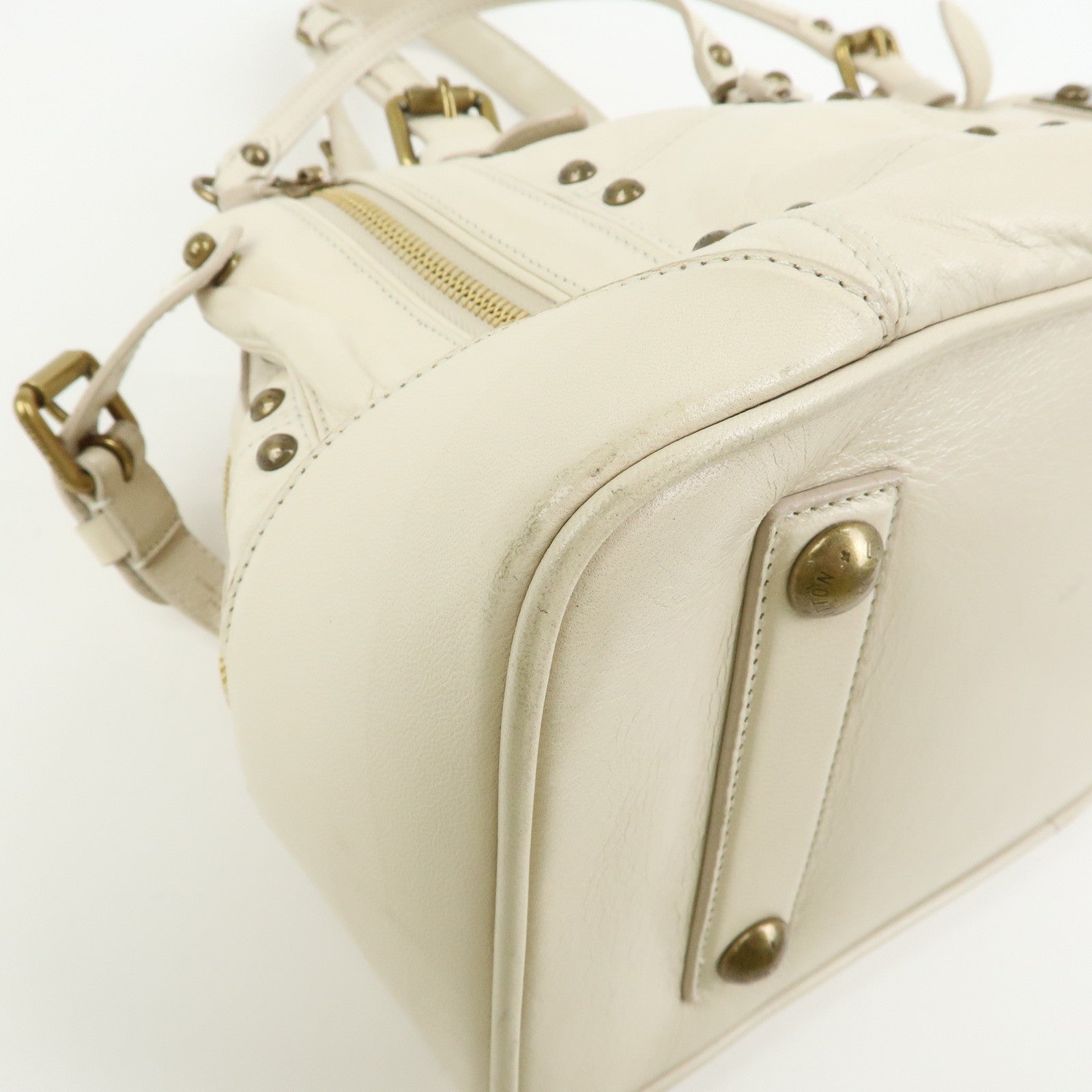 Louis Vuitton Cruise Line Rivet Bag Leather Hand Bag Ecru M95345