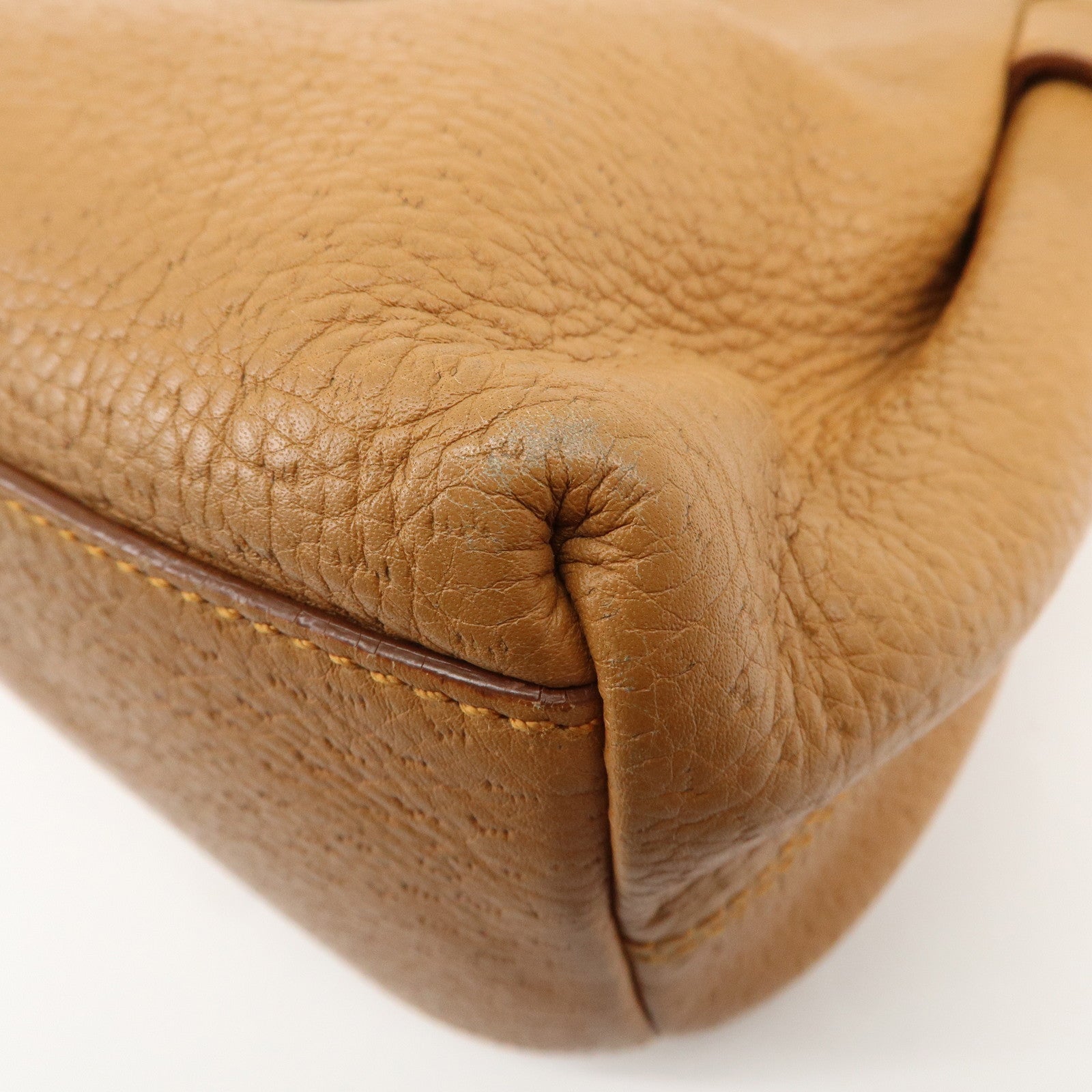 Ferragamo Gancini Leather Shoulder Bag Hand Bag Brown Gold