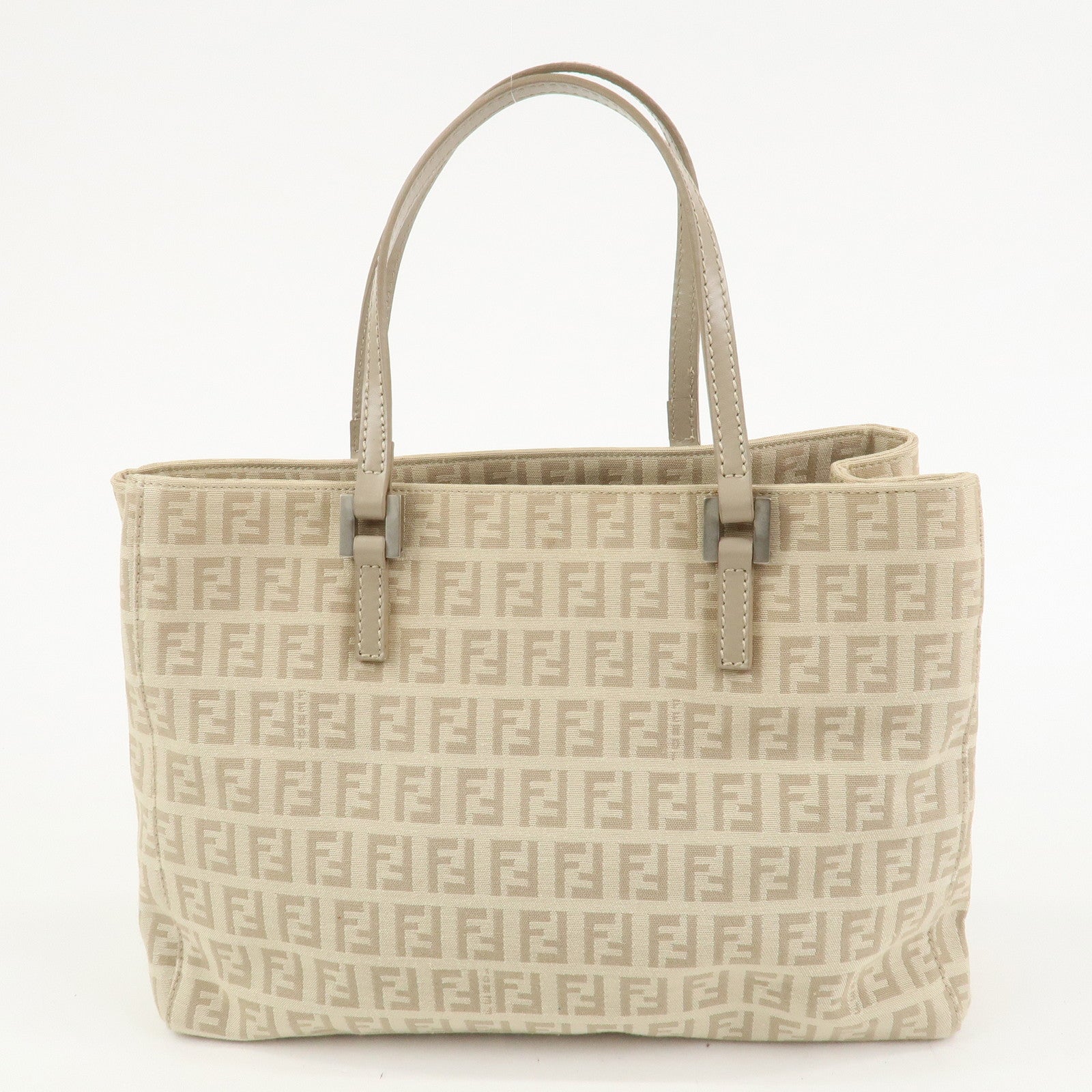 FENDI Zucchino Canvas Leather Tote Bag Hand Bag Beige 8BH072