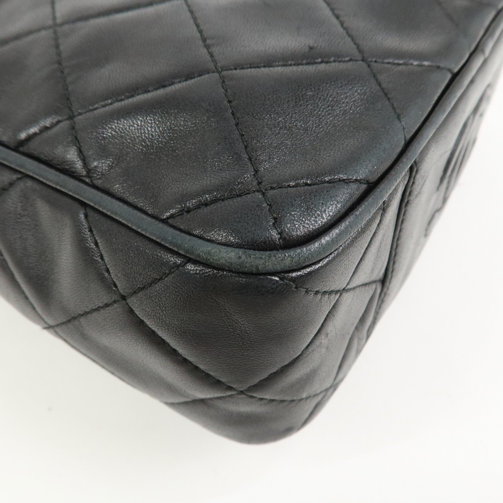 CHANEL Matelasse COCO Mark Lamb Skin Hand Bag Black